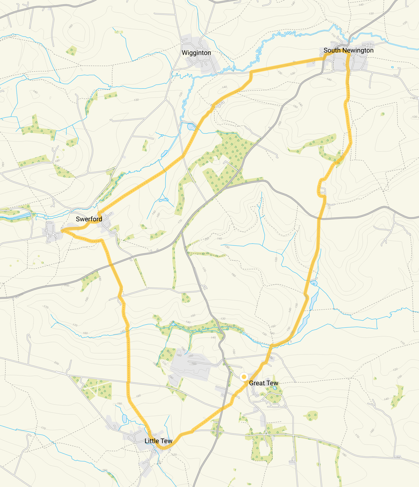 Route map for Great Tew Walk 5, an 8.75 mile circular walk in Oxfordshire