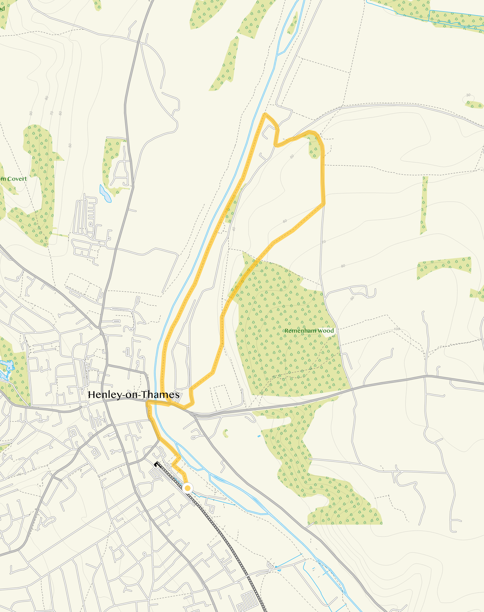 Route map for Henley River Thames Walk, a 3.5 mile circular walk in Oxfordshire