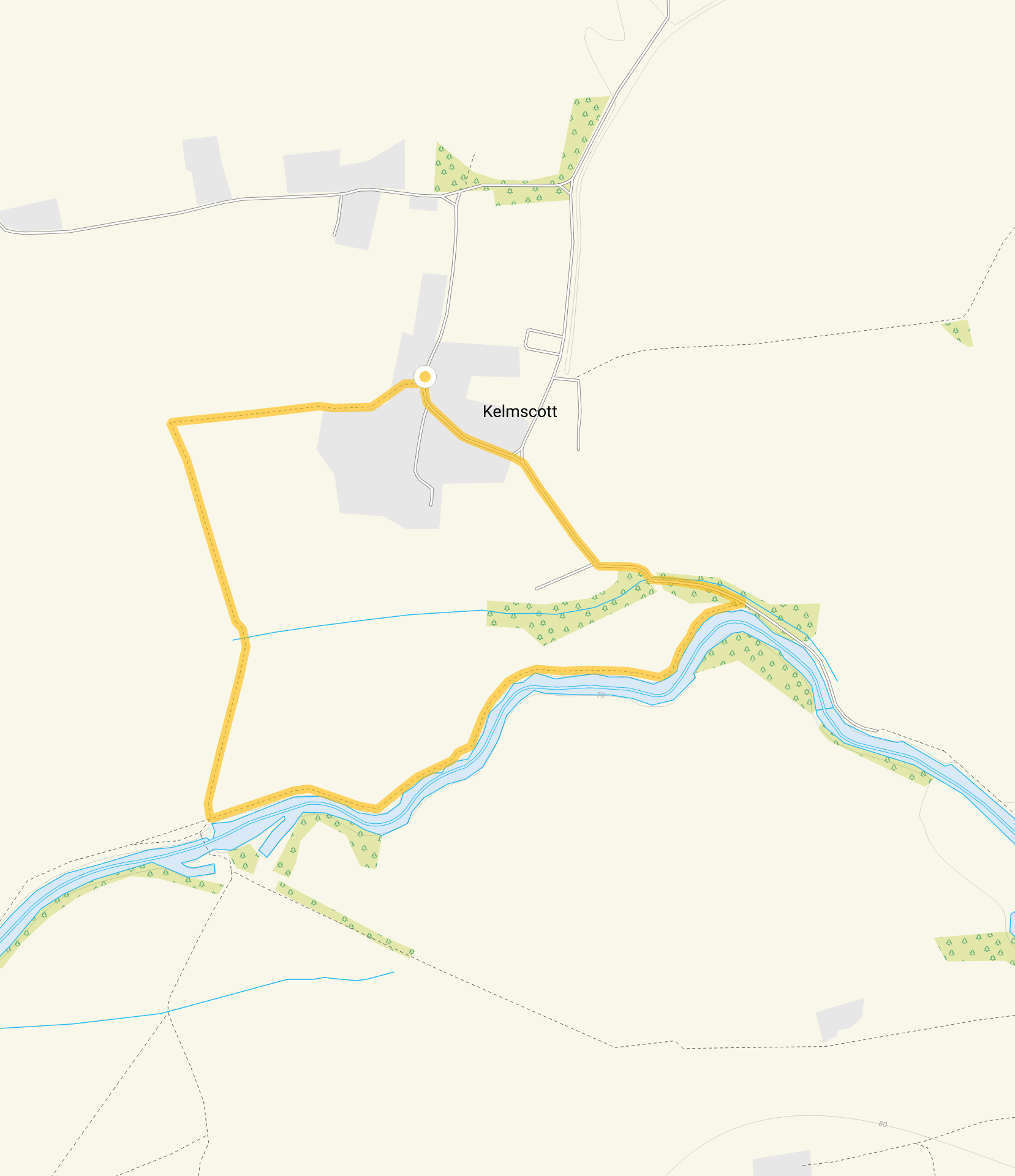 Route map for Kelmscott Walk, a 1.25 mile circular walk in Oxfordshire