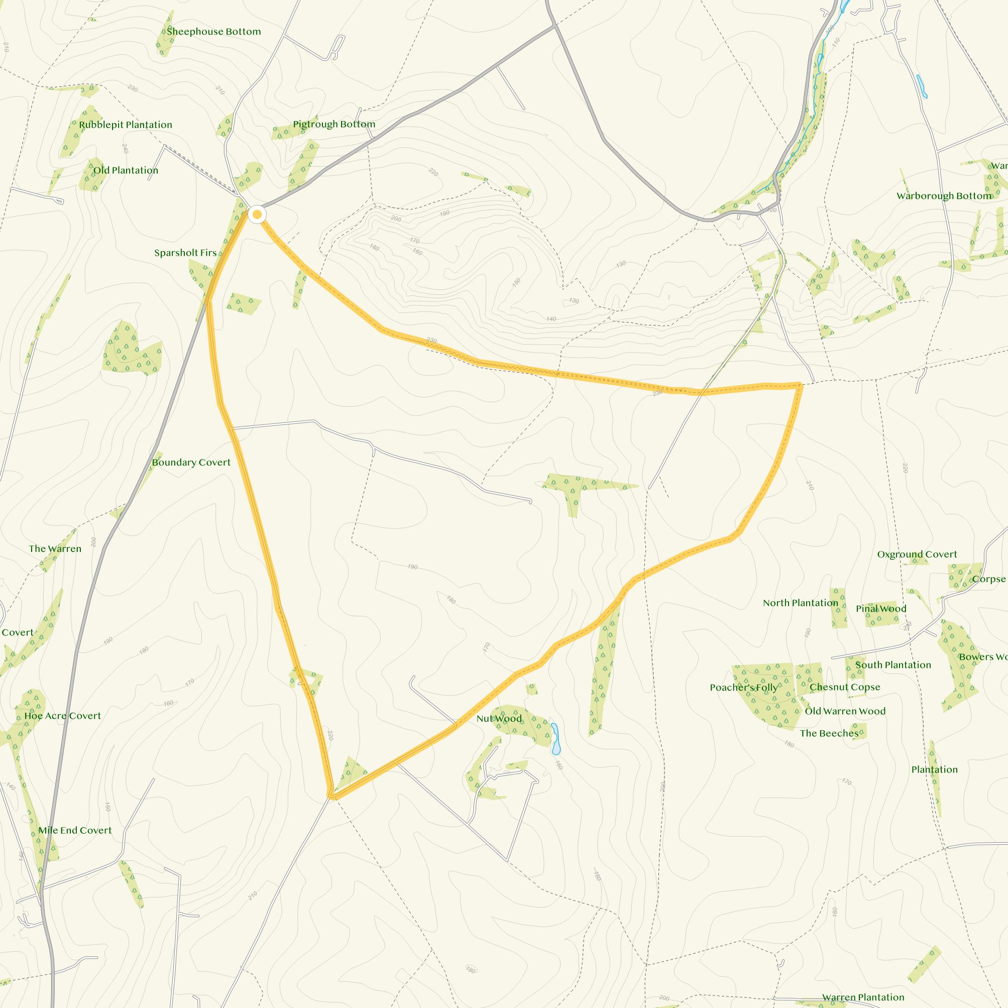 Route map for Lambourn Downs Walk 2, a 7 mile circular walk in Oxfordshire