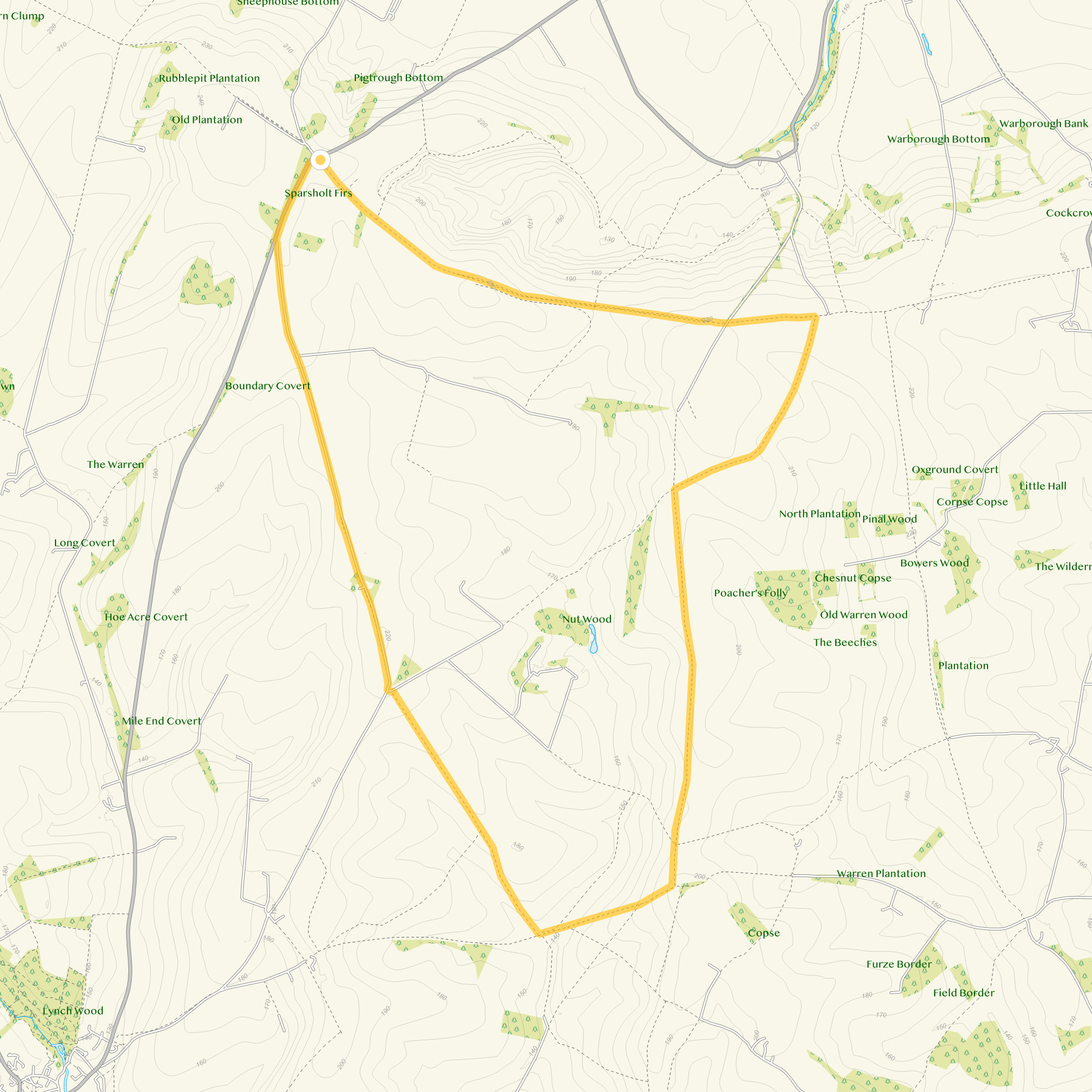 Route map for Lambourn Downs Walk 3, an 8.75 mile circular walk in Oxfordshire