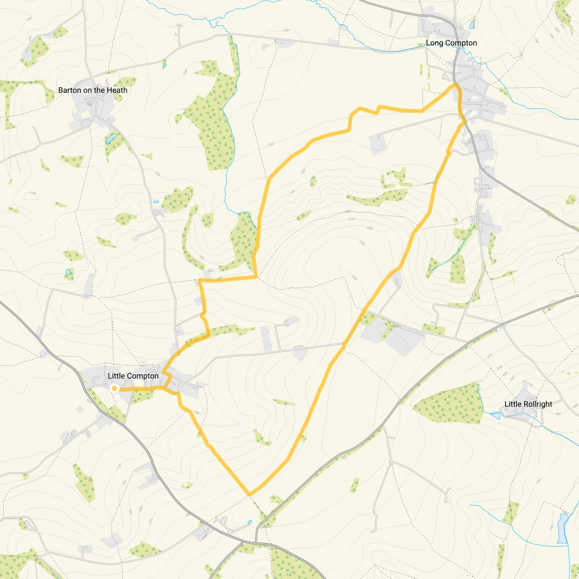 Route map for Little Compton Walk 2, a 6.75 mile circular walk in Oxfordshire