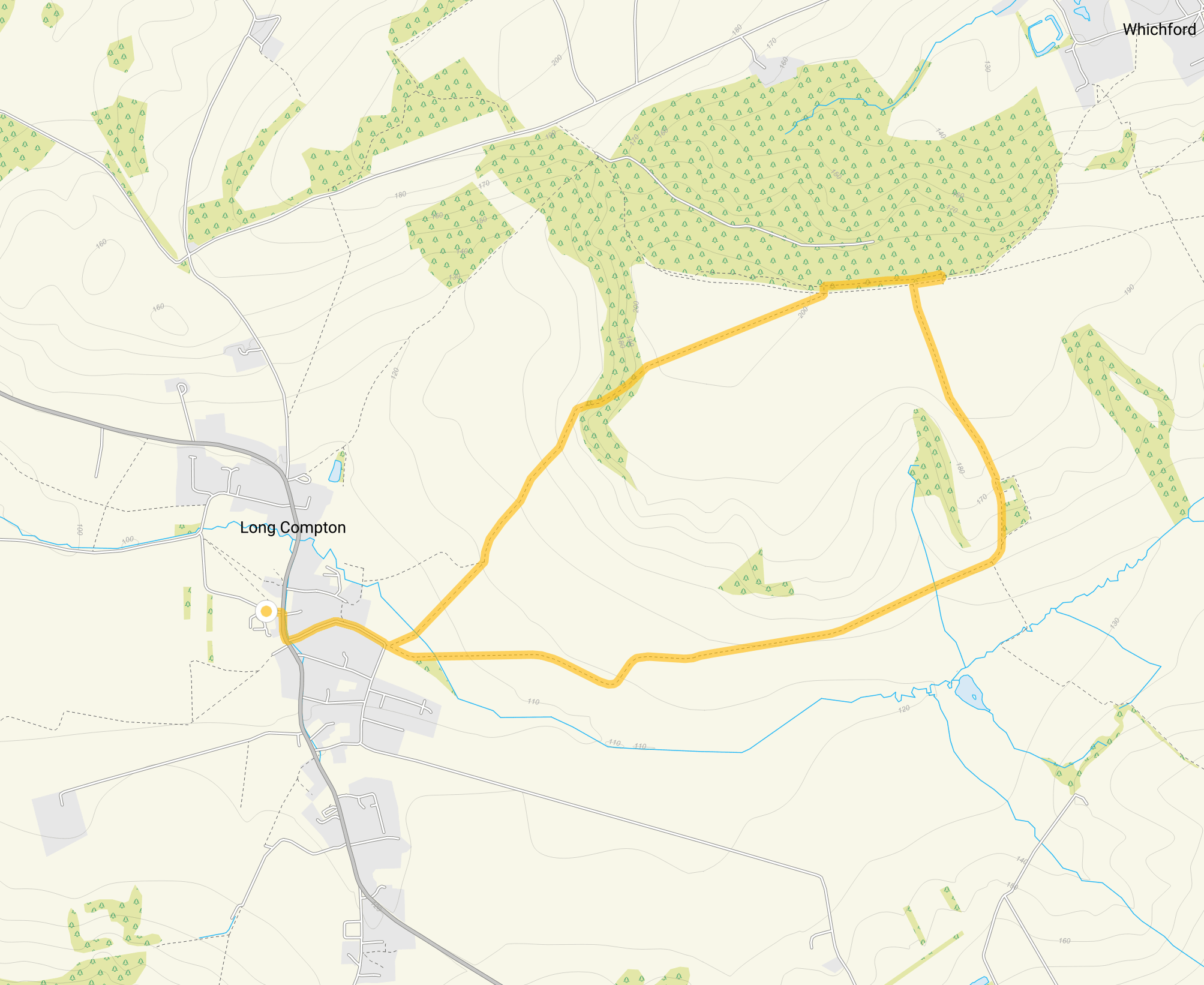 Route map for Long Compton Walk 1, a 3.5 mile circular walk in Oxfordshire