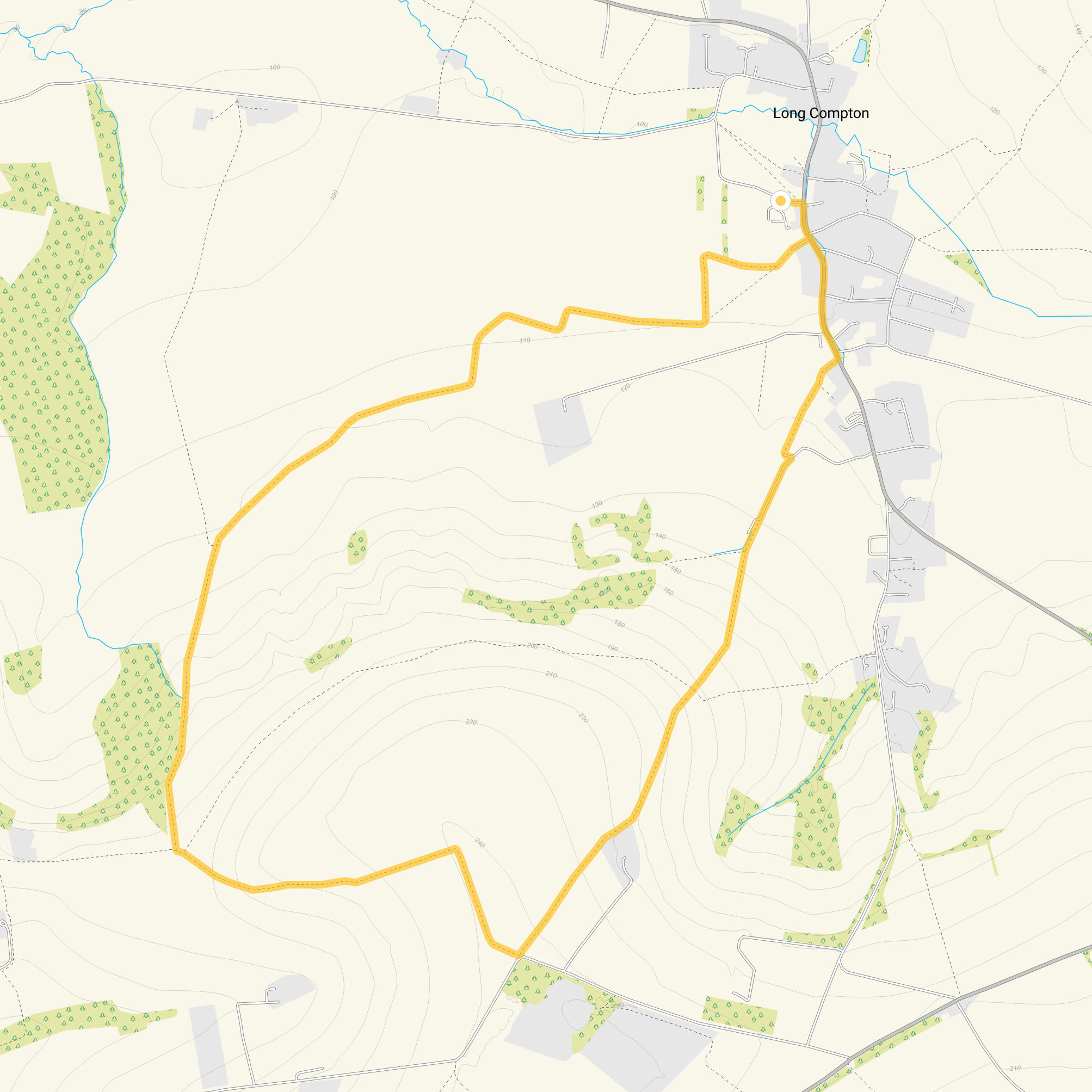Route map for Long Compton Walk 2, a 4.25 mile circular walk in Oxfordshire