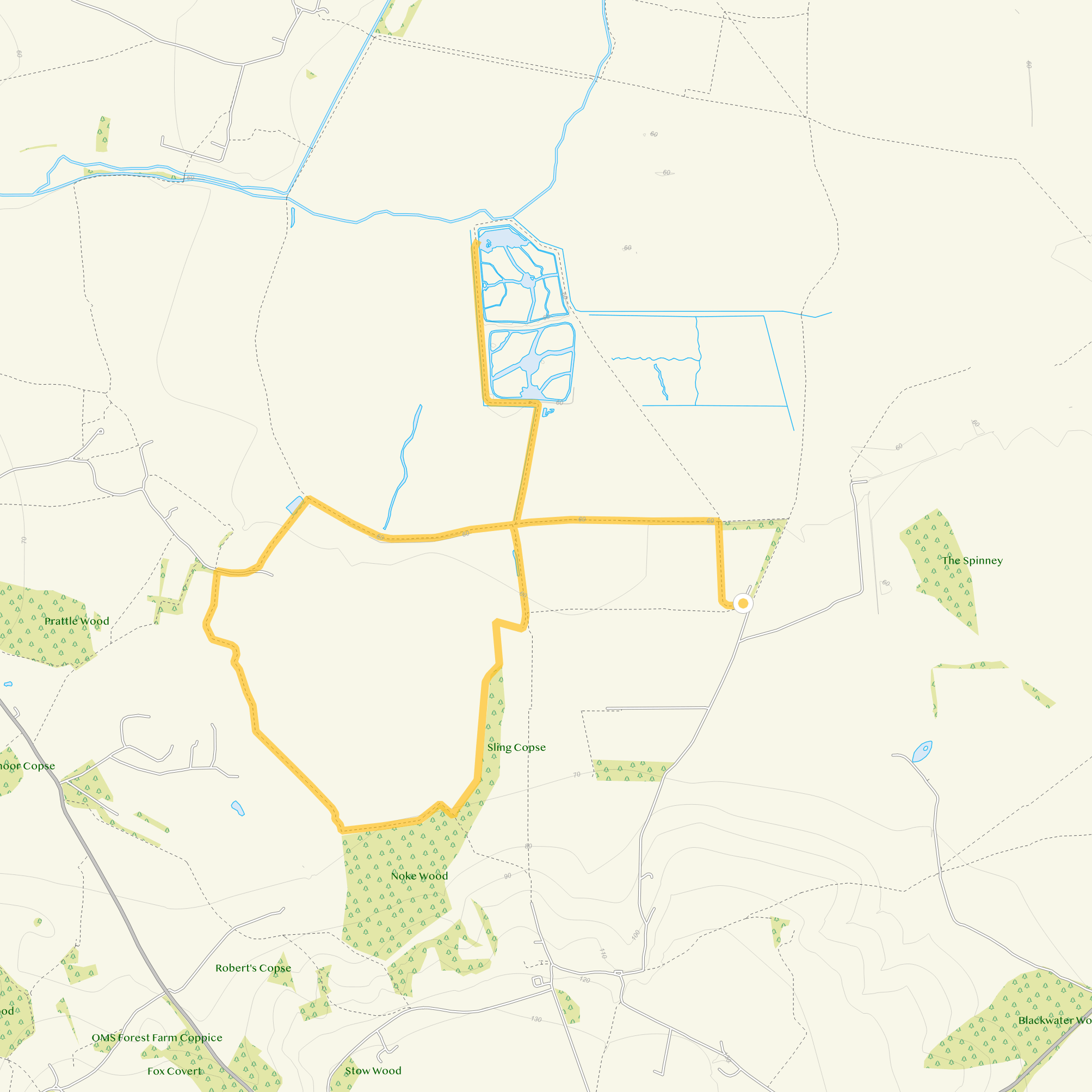 Route map for Otmoor Nature Reserve Walk 1, a 5.75 mile circular walk in Oxfordshire