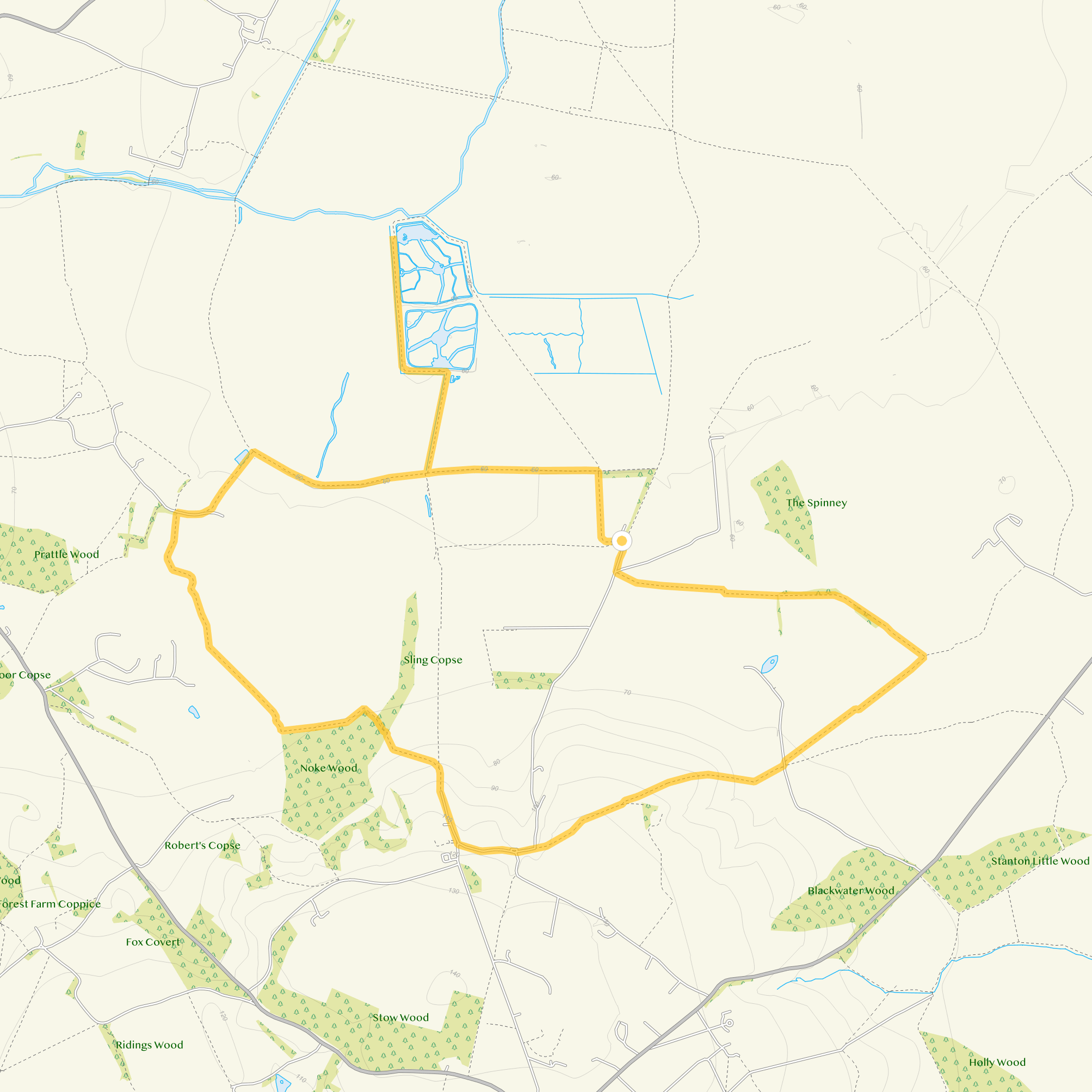 Route map for Otmoor Nature Reserve Walk 2, a 7.25 mile circular walk in Oxfordshire