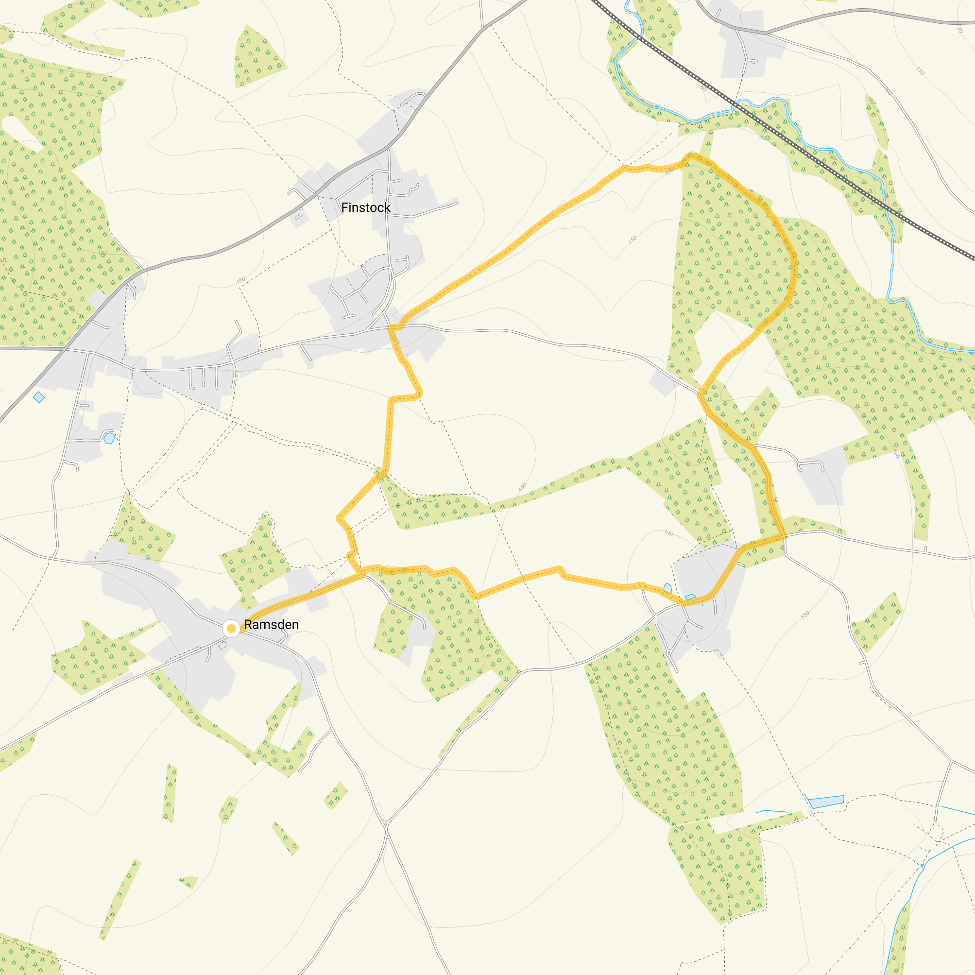 Route map for Ramsden Walk 1, a 3.75 mile circular walk in Oxfordshire