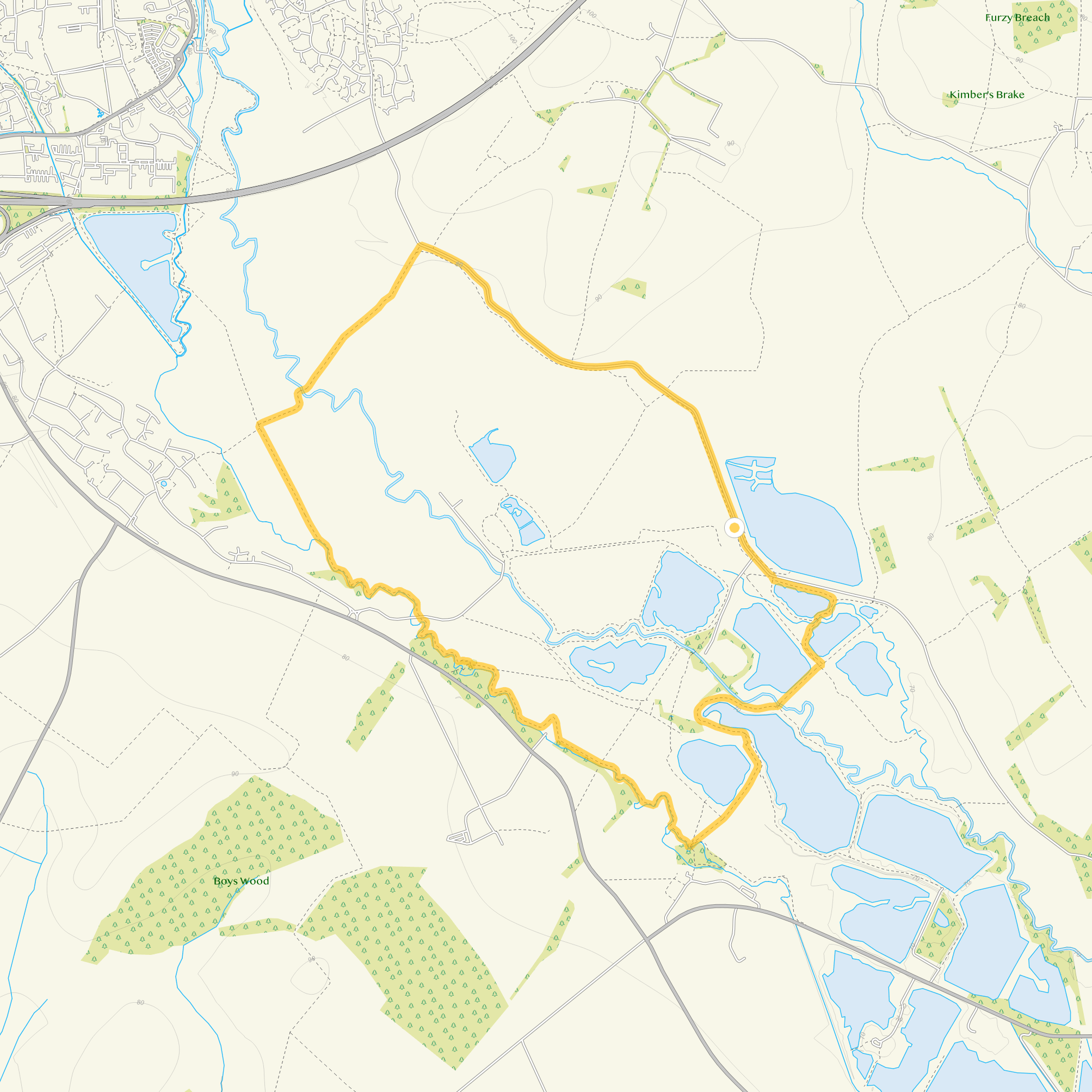 Route map for Rushy Common Nature Reserve, a 5 mile circular walk in Oxfordshire