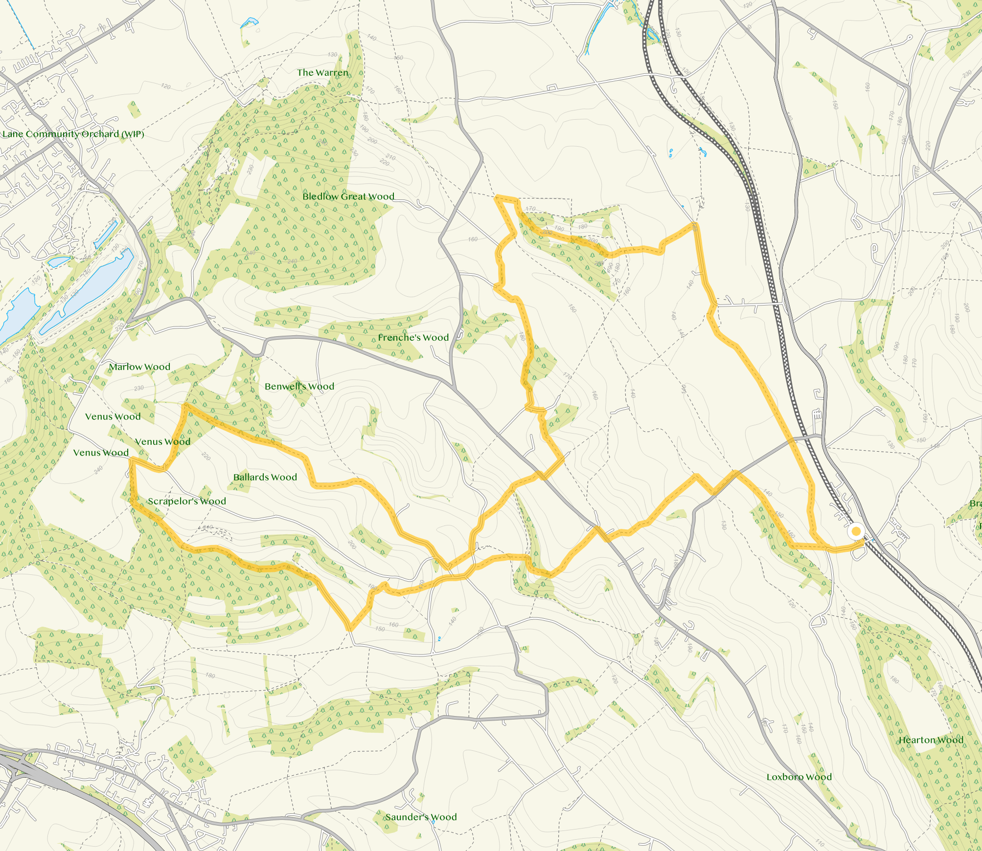 Route map for Saunderton Walk 2, an 11.5 mile circular walk in Oxfordshire