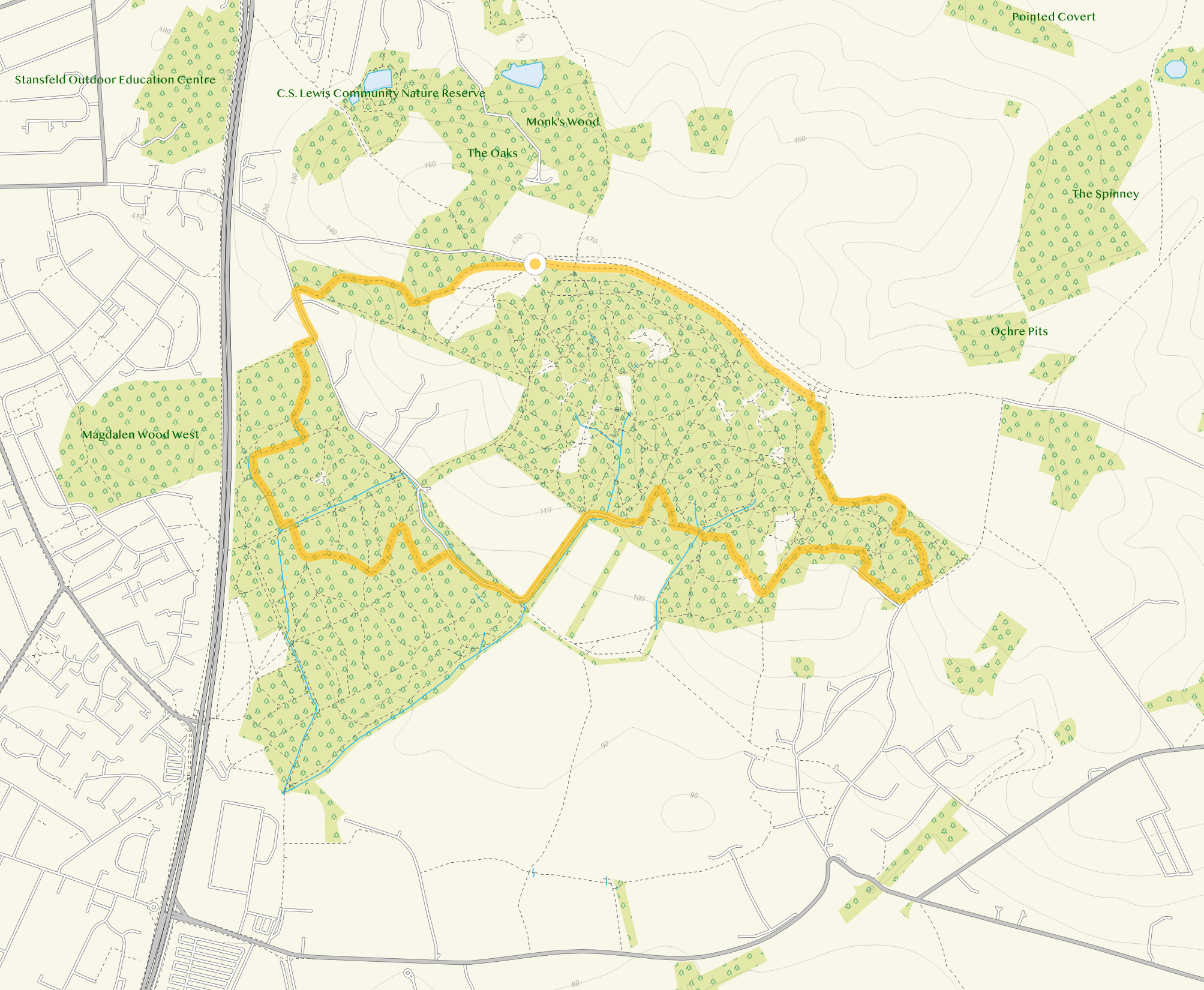 Route map for Shotover Country Park, Oxfordshire