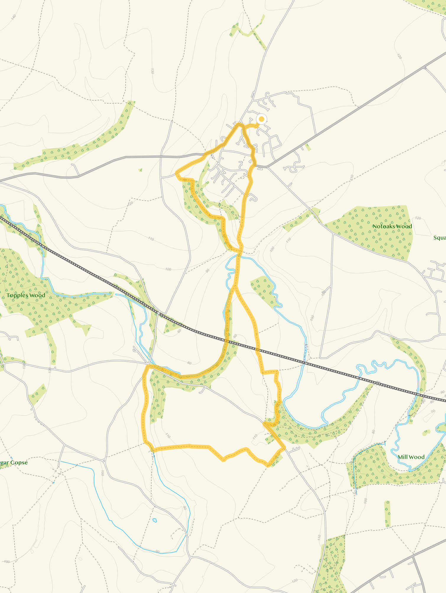 Route map for Stonesfield Walk, a 5.5 mile circular walk in Oxfordshire