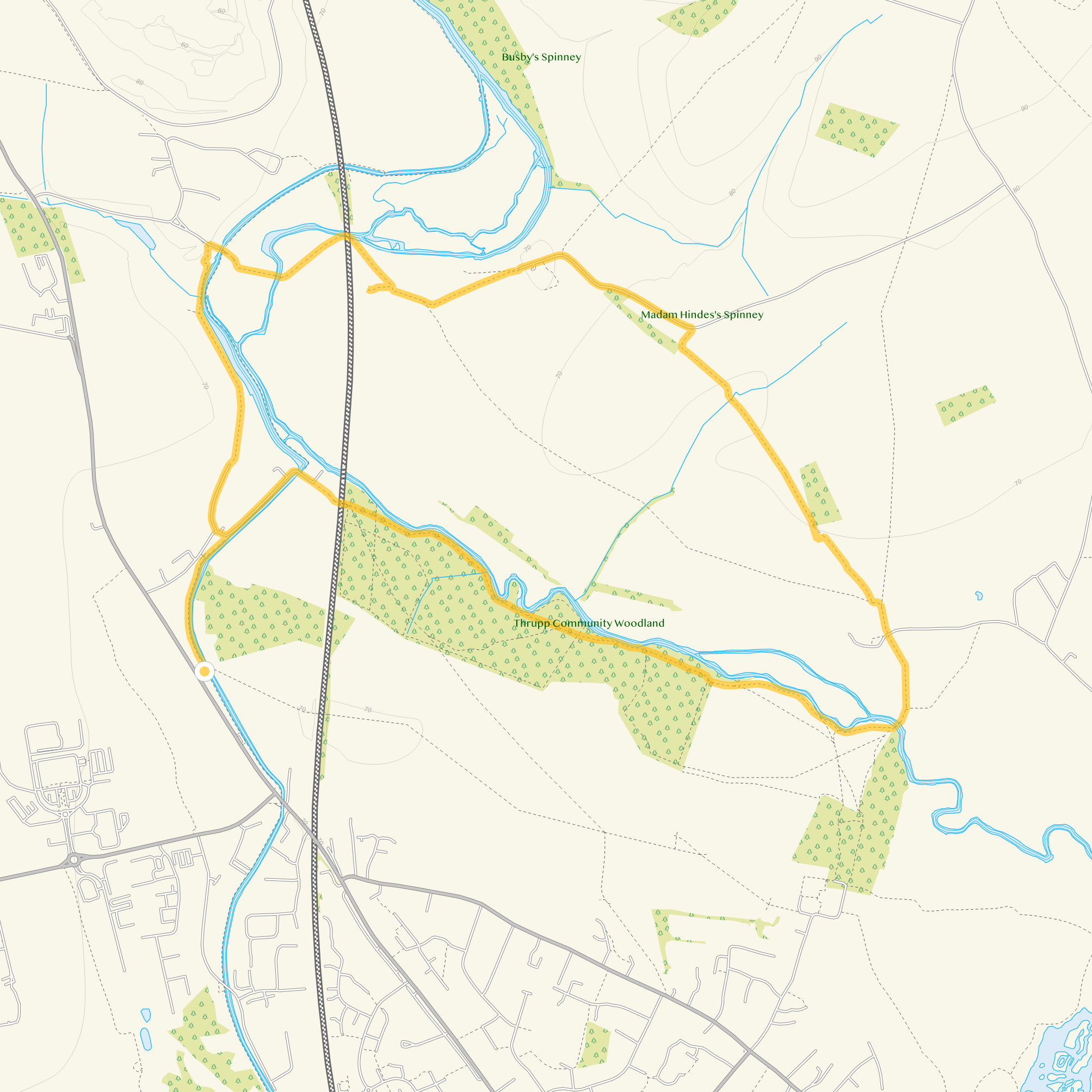 Route map for Thrupp, Oxfordshire
