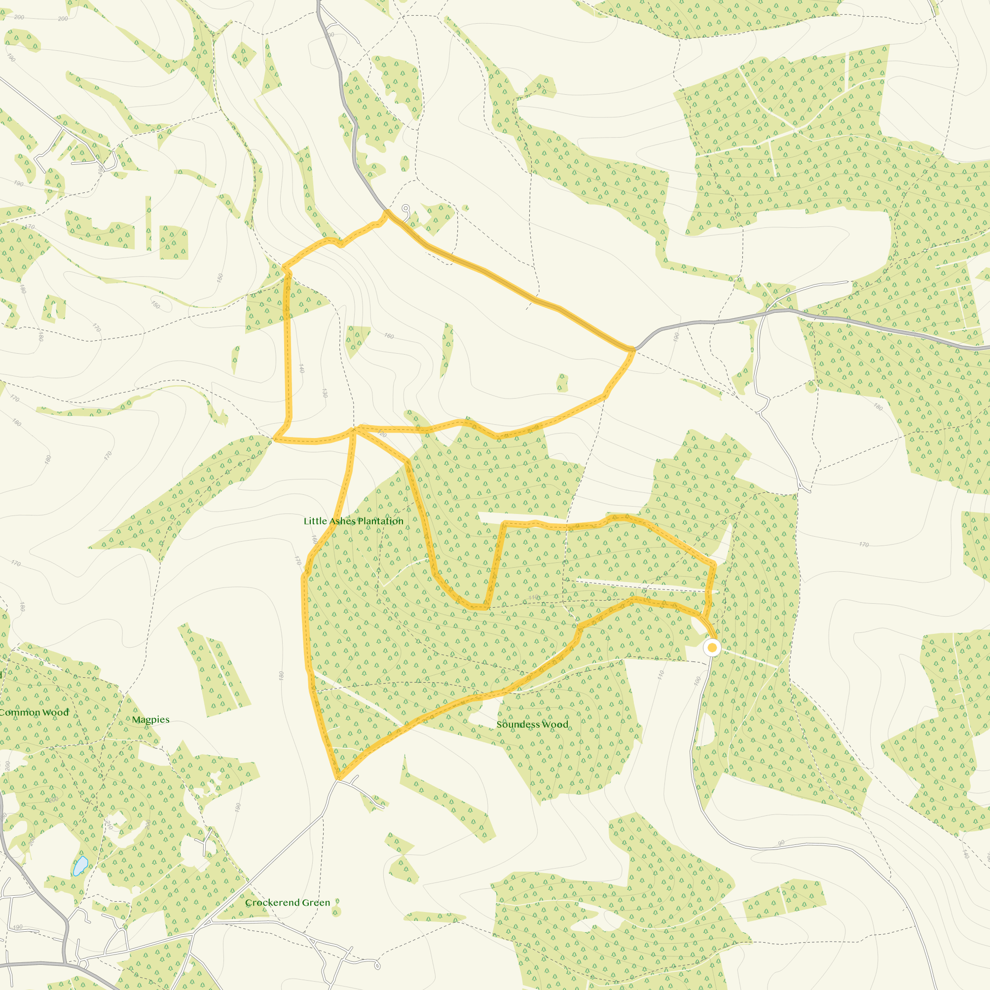 Route map for Warburg Nature Reserve Walk 2, a 4.5 mile circular walk in Oxfordshire