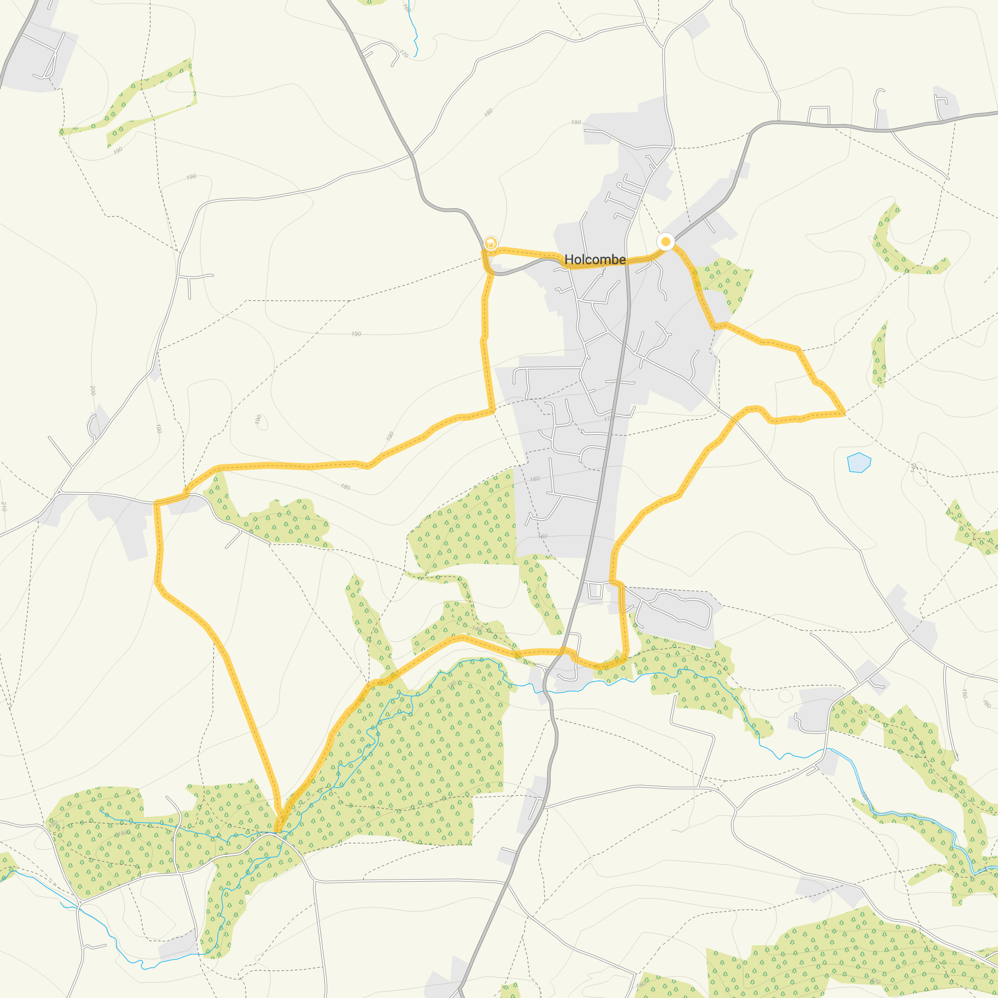 Route map for Holcombe Walk 2, a 3.5 mile circular walk in Somerset