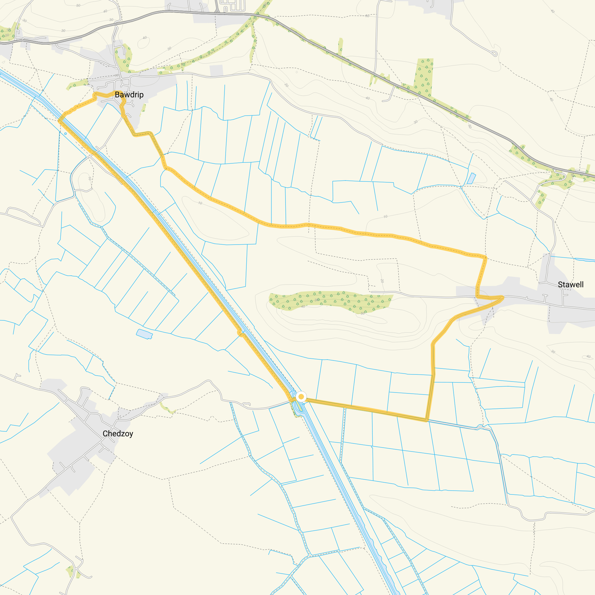 Route map for King's Sedgemoor Drain Walk, a 4.75 mile circular walk in Somerset
