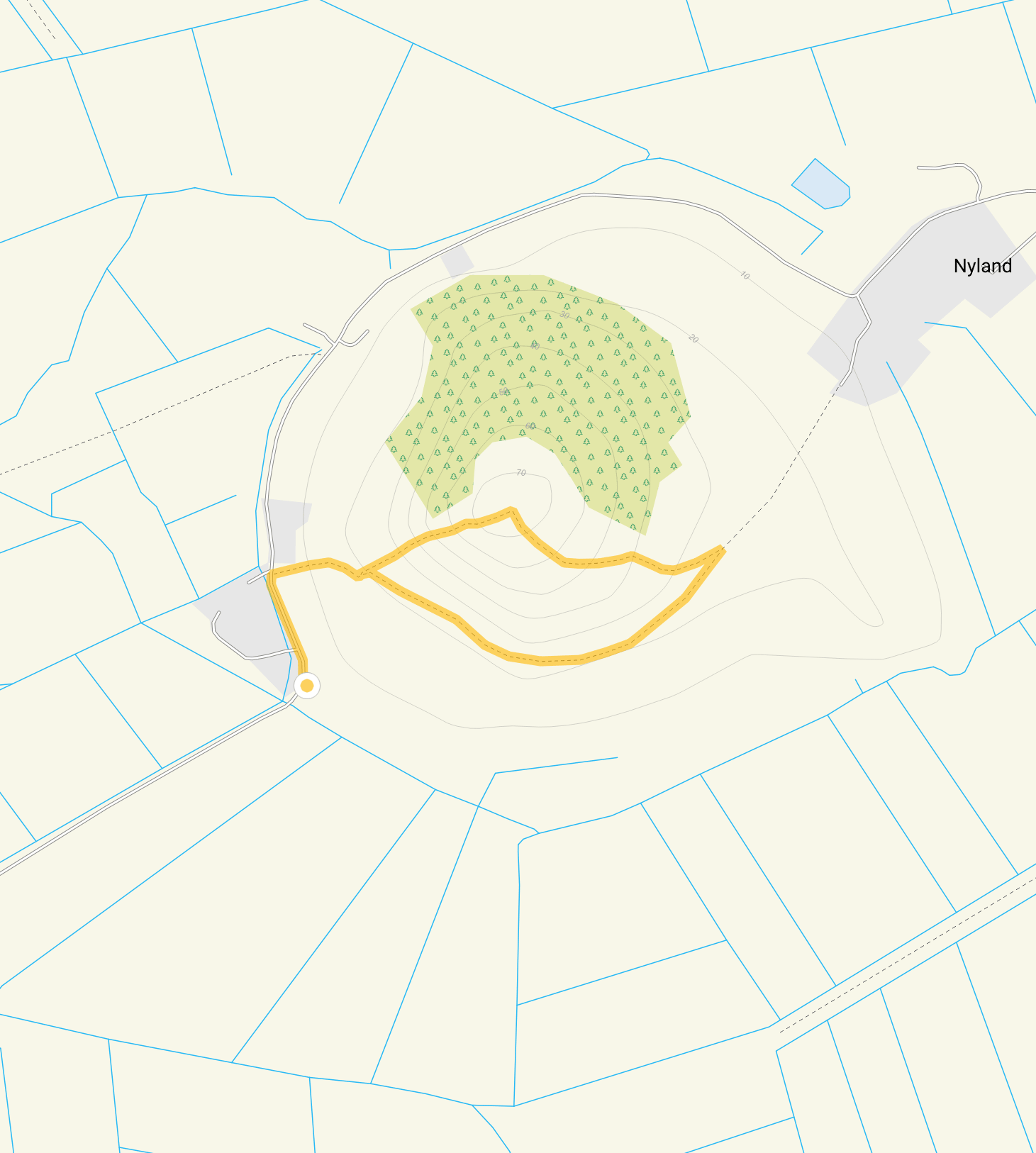 Route map for Nyland Hill Walk, a 1 mile circular walk in Somerset
