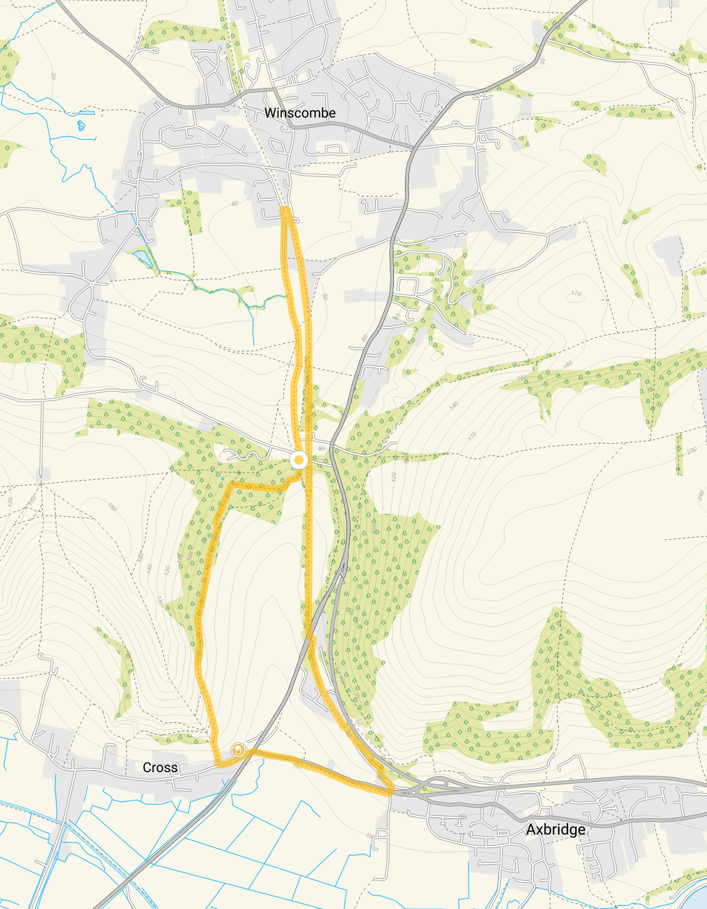 Route map for Axbridge & Shute Shelve Tunnel Walk, a 3.75 mile circular walk in Somerset
