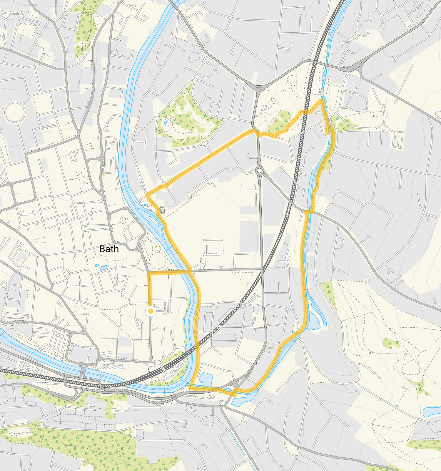 Route map for Bath Riverside Walk, a 2.25 mile circular walk in Somerset
