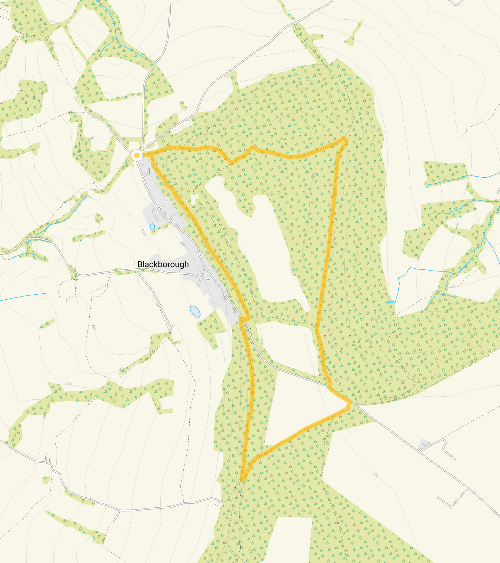 Route map for Blackborough Common Walk, a 2.25 mile circular walk in Somerset
