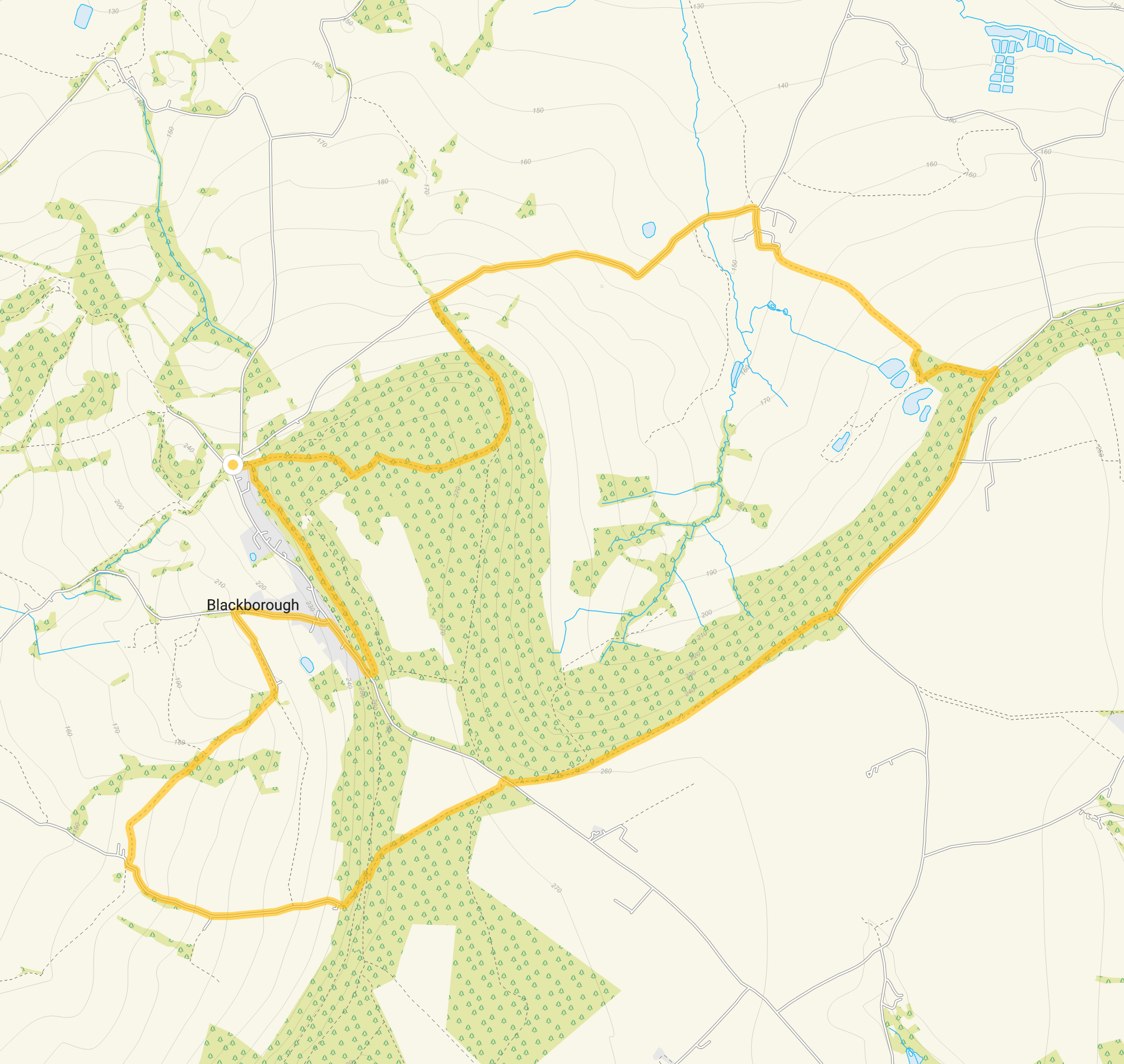 Route map for Blackborough Common & Garnsey, a 5.25 mile circular walk in Somerset