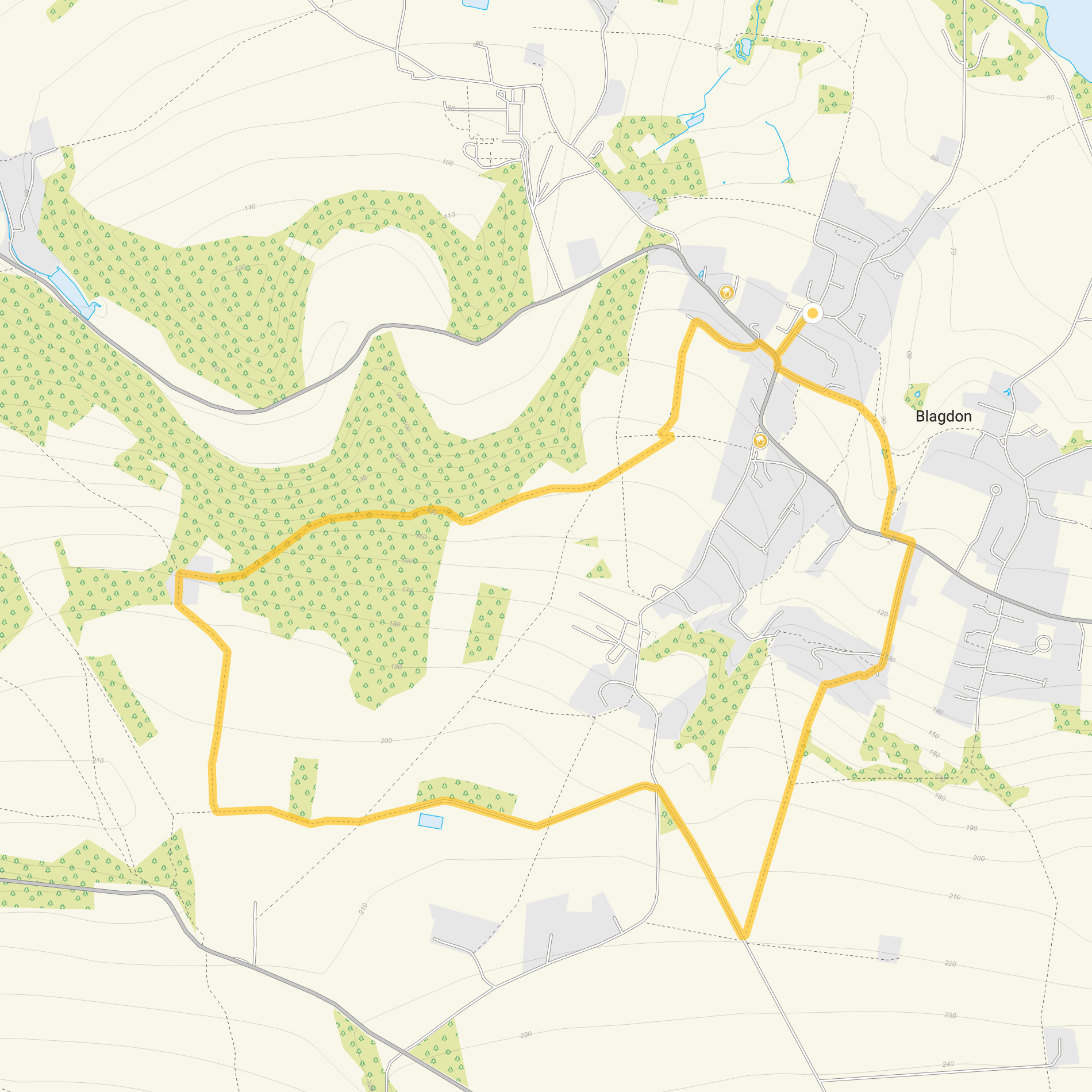 Route map for Blagdon Circular Walk, a 2.75 mile circular walk in Somerset