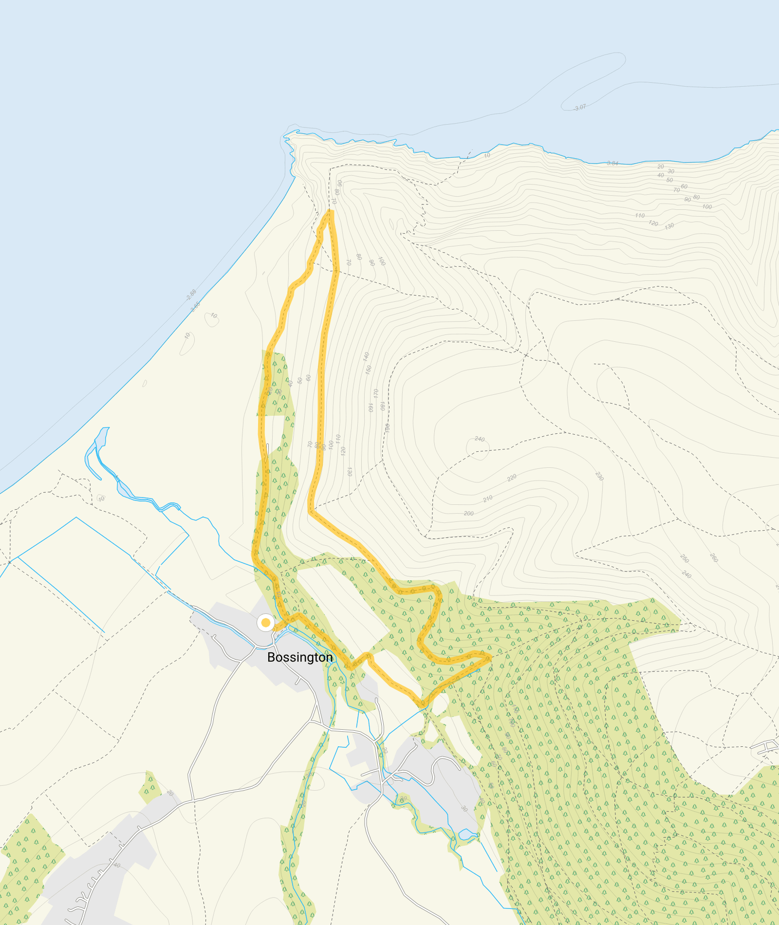 Route map for Bossington Walk & Hurlstone point, a 2.25 mile circular walk in Somerset