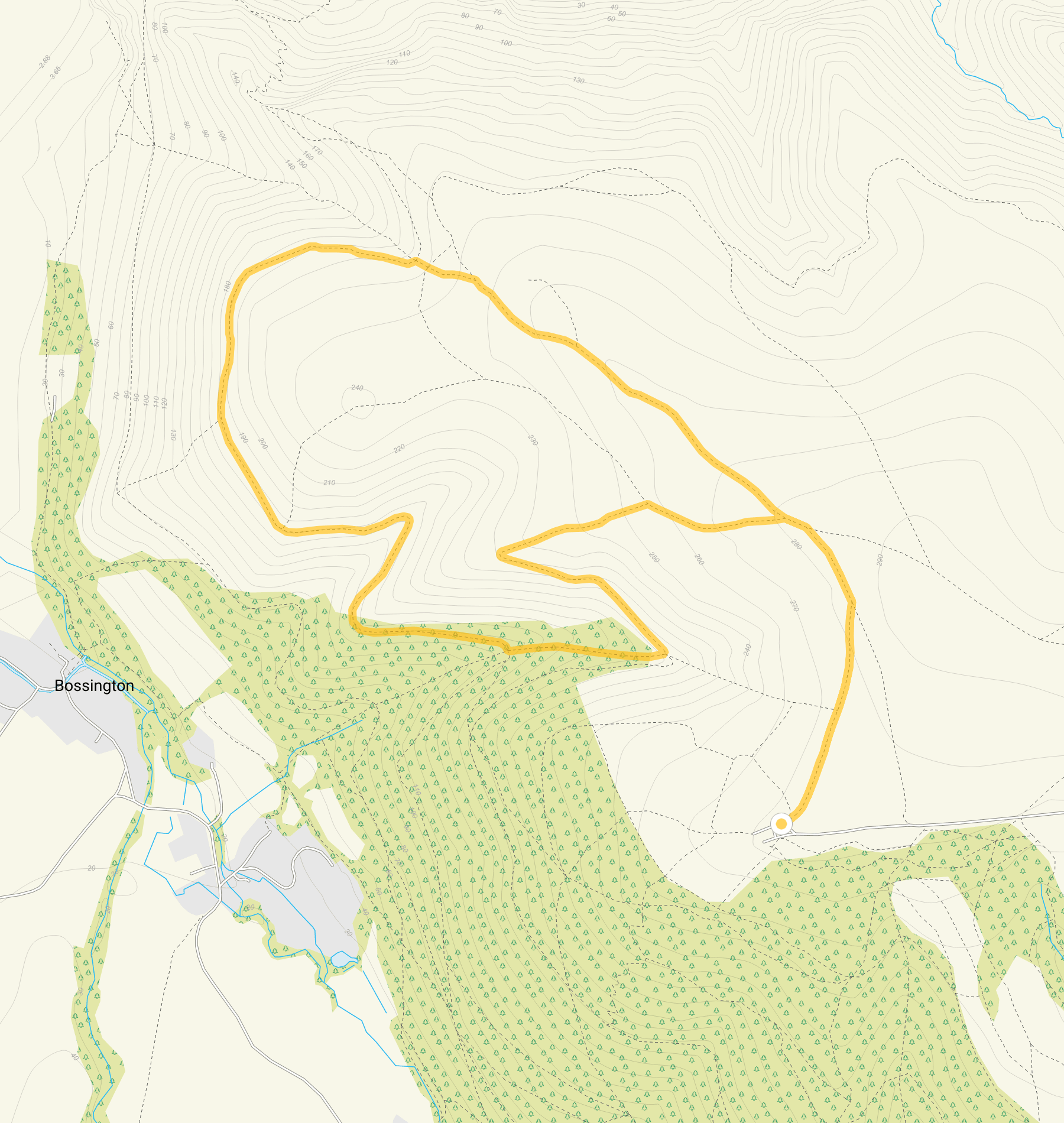 Route map for Bossington Hill Walk, a 3.25 mile circular walk in Somerset