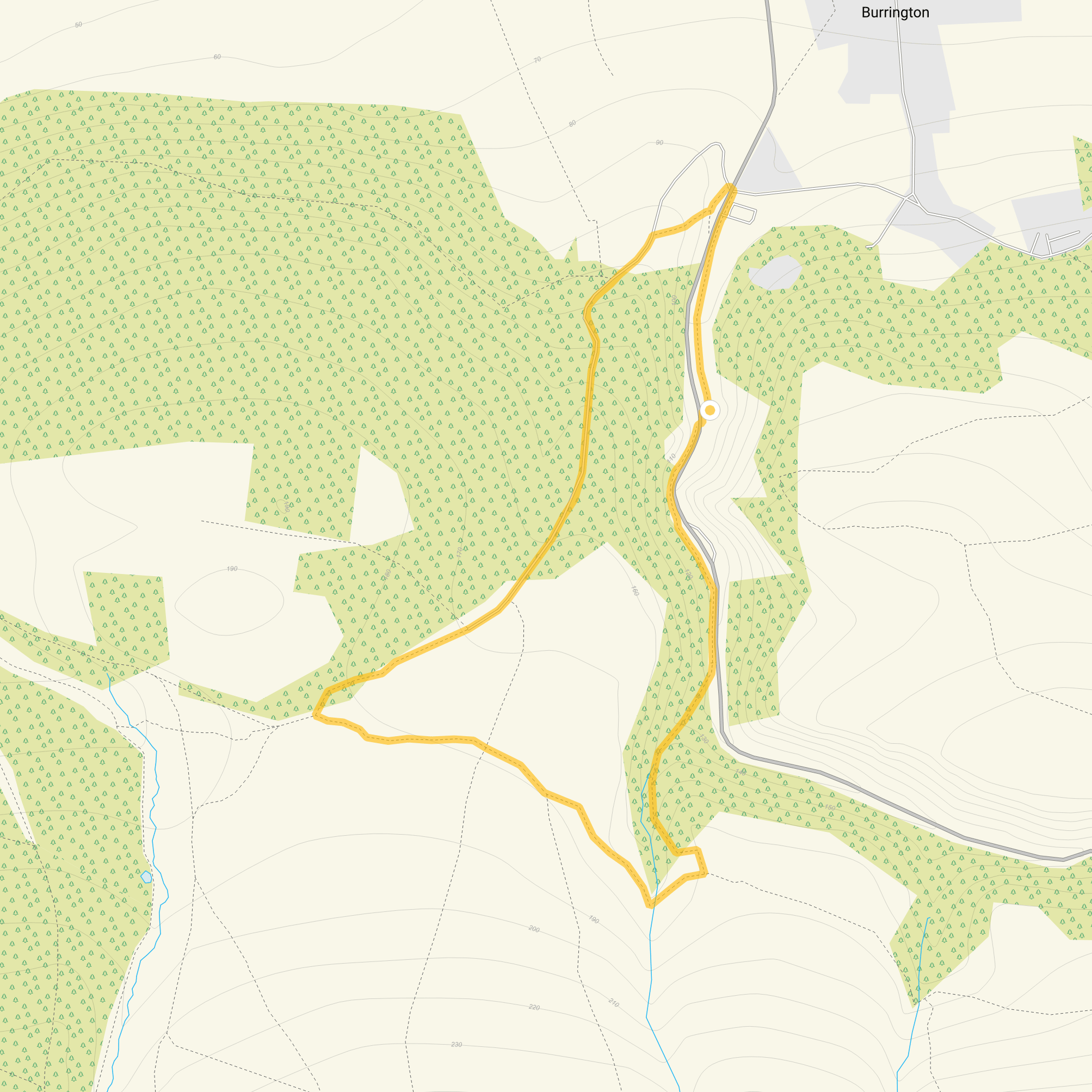 Route map for Burrington Combe Walk 1, a 1.5 mile circular walk in Somerset