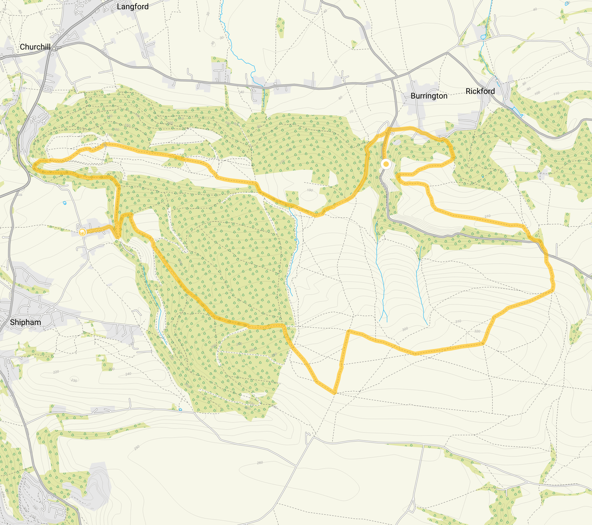 Route map for Burrington Combe Adventure Walk, a 9.25 mile circular walk in Somerset