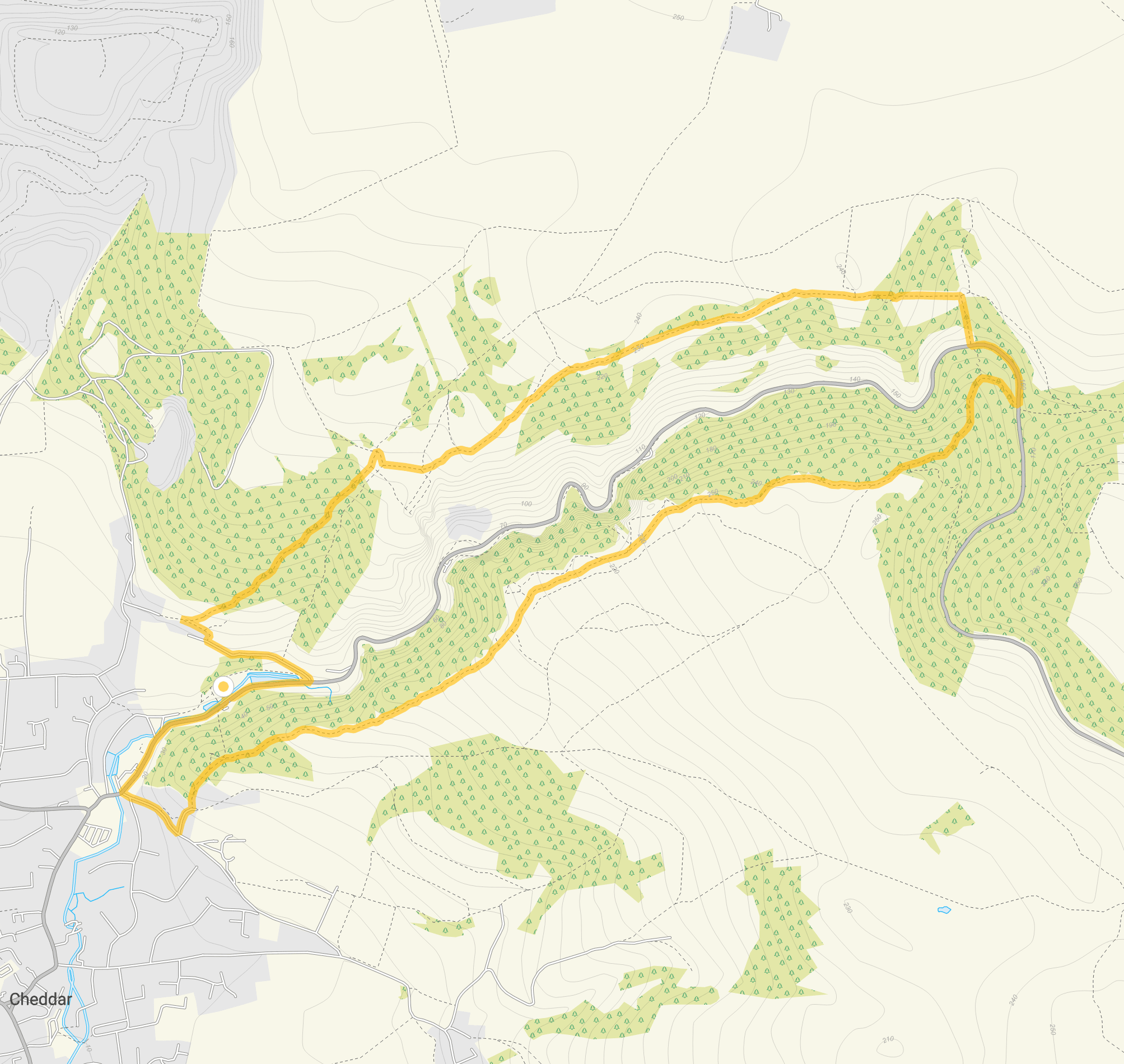 Route map for Cheddar Gorge walk 1, a 3.25 mile circular walk in Somerset