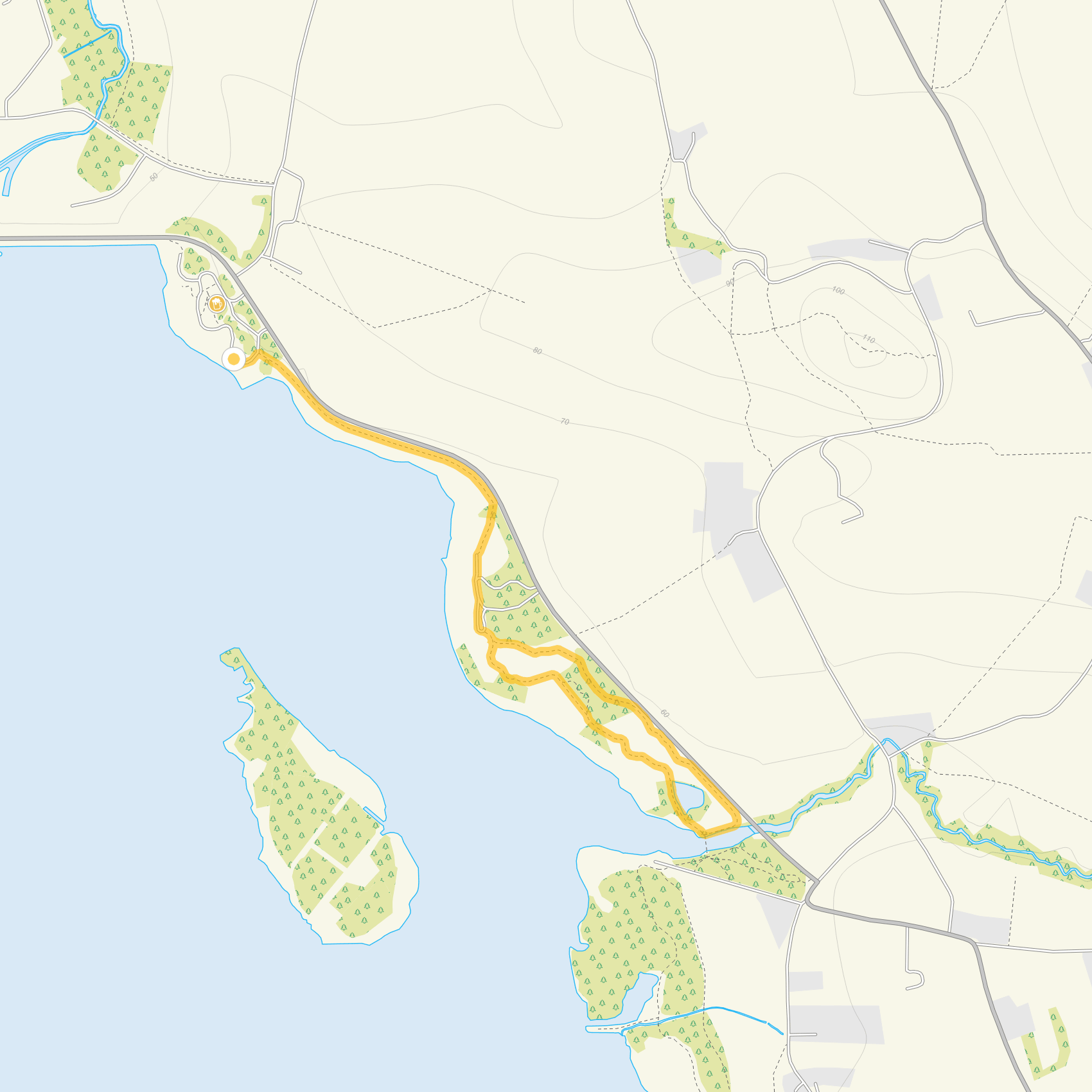 Route map for Chew Valley Walk 1, a 1.5 mile circular walk in Somerset
