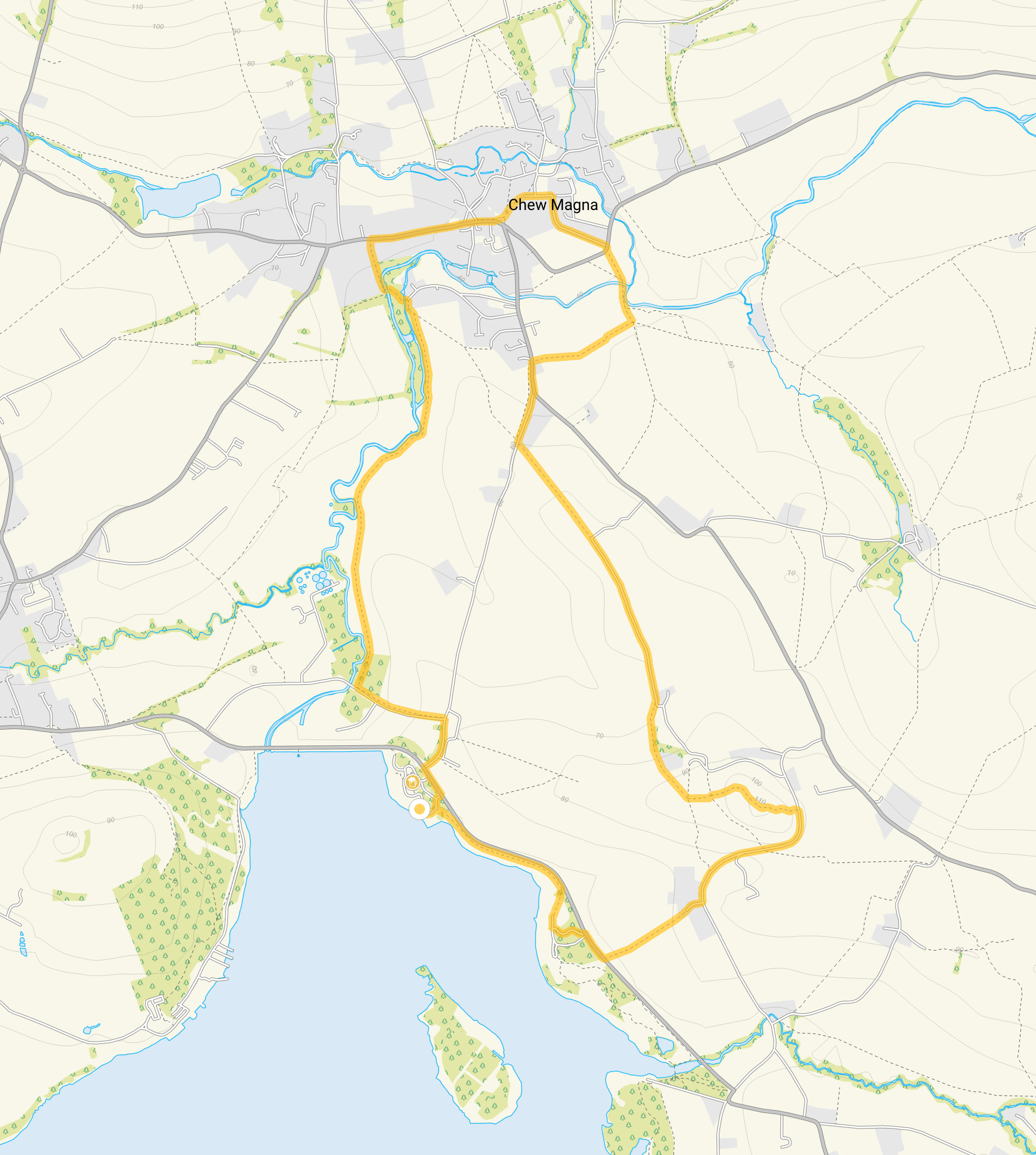 Route map for Chew Valley & The Two Rivers Way, a 4.5 mile circular walk in Somerset