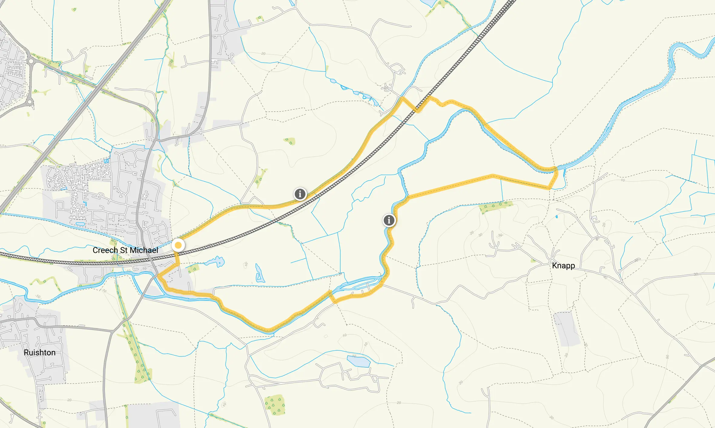 Route map for Creech St Michael Walk, a 4.75 mile circular walk in Somerset