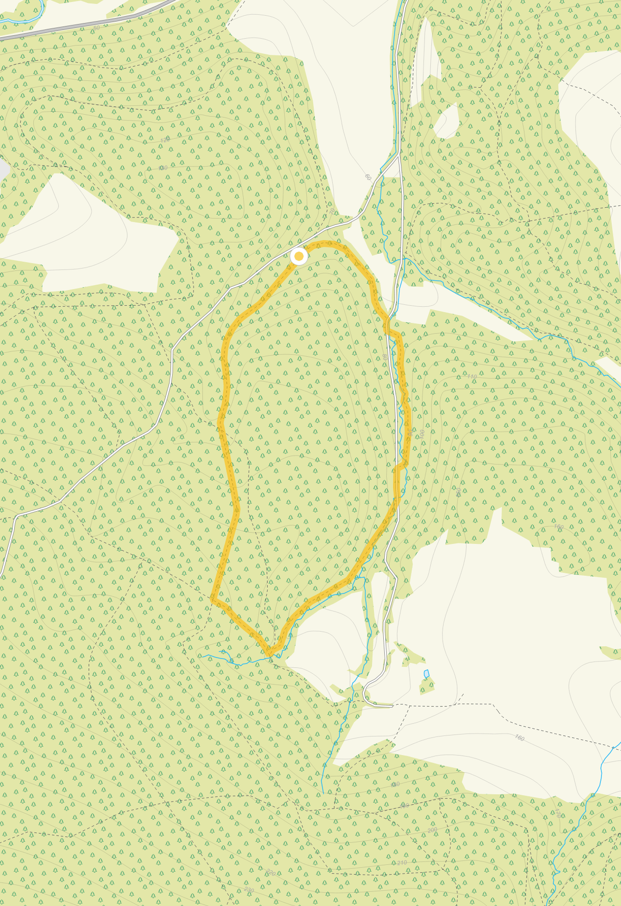 Route map for Croydon Hill Walk 1, a 1.25 mile circular walk in Somerset