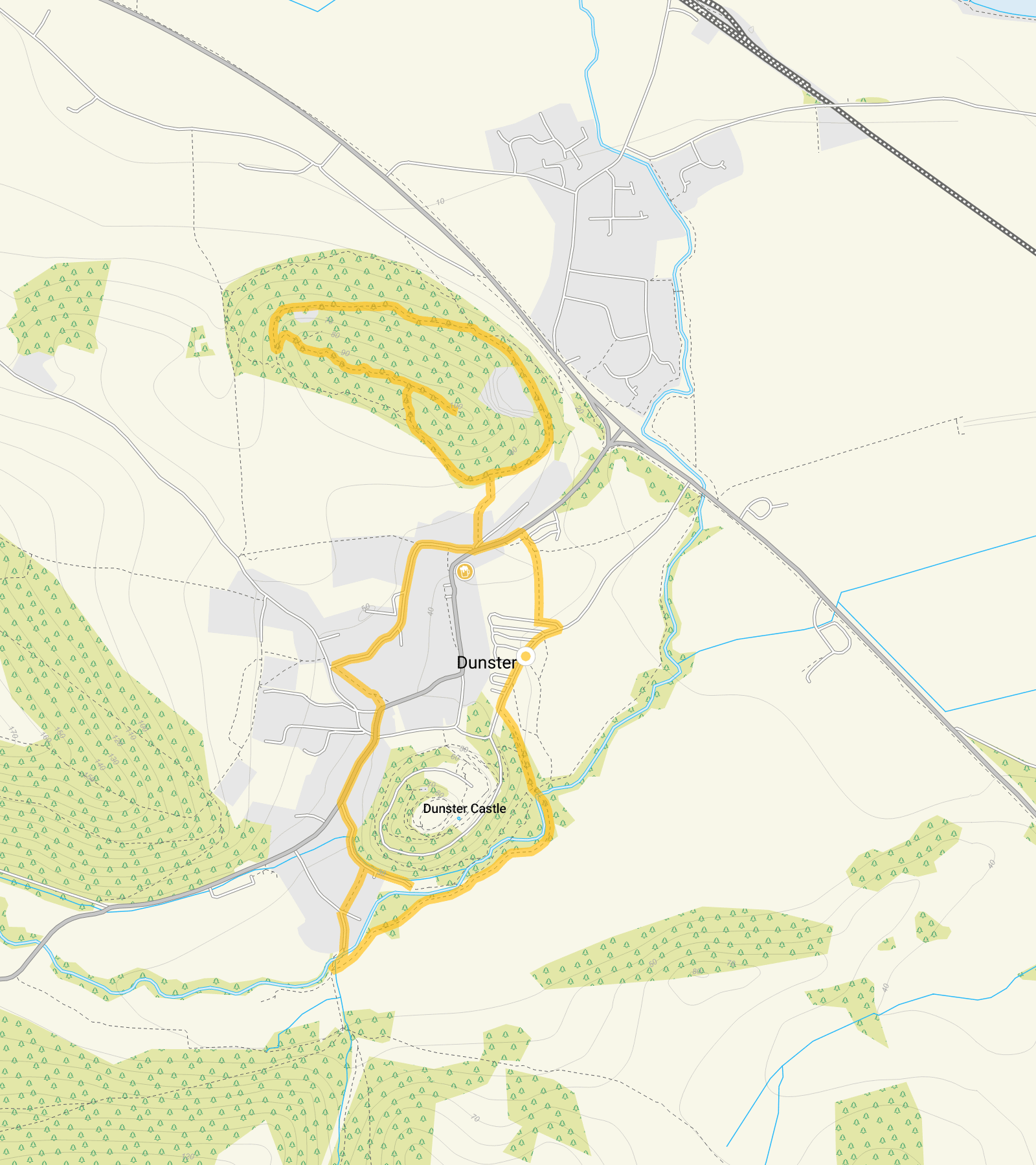 Route map for Dunster Walk 2, a 2.25 mile circular walk in Somerset