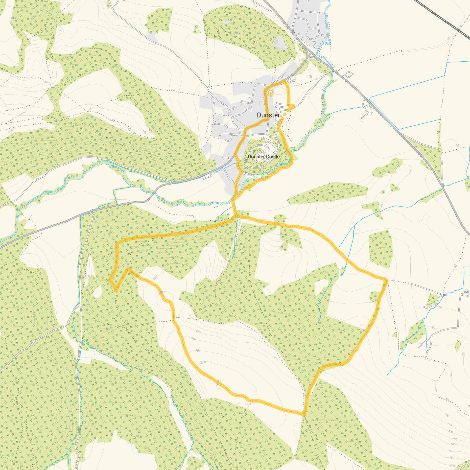 Route map for Dunster Walk 4, a 4 mile circular walk in Somerset