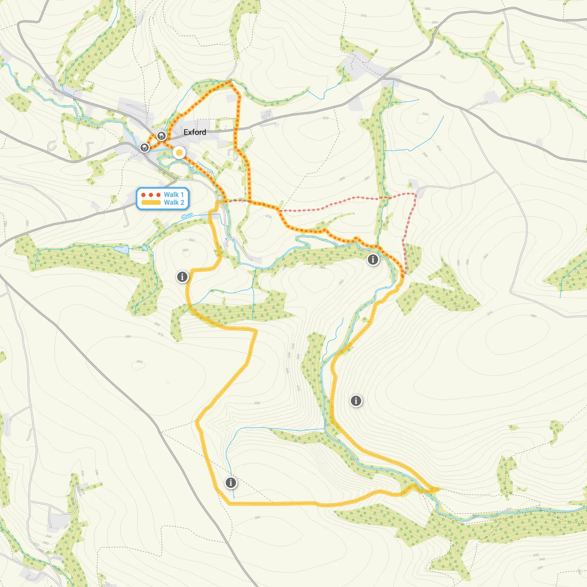 Route map for Exford Walk 1, a 3.25 mile circular walk in Somerset