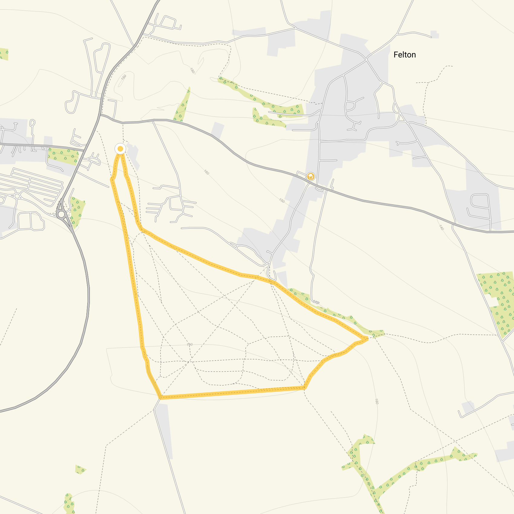 Route map for Felton Walk, a 1.5 mile circular walk in Somerset