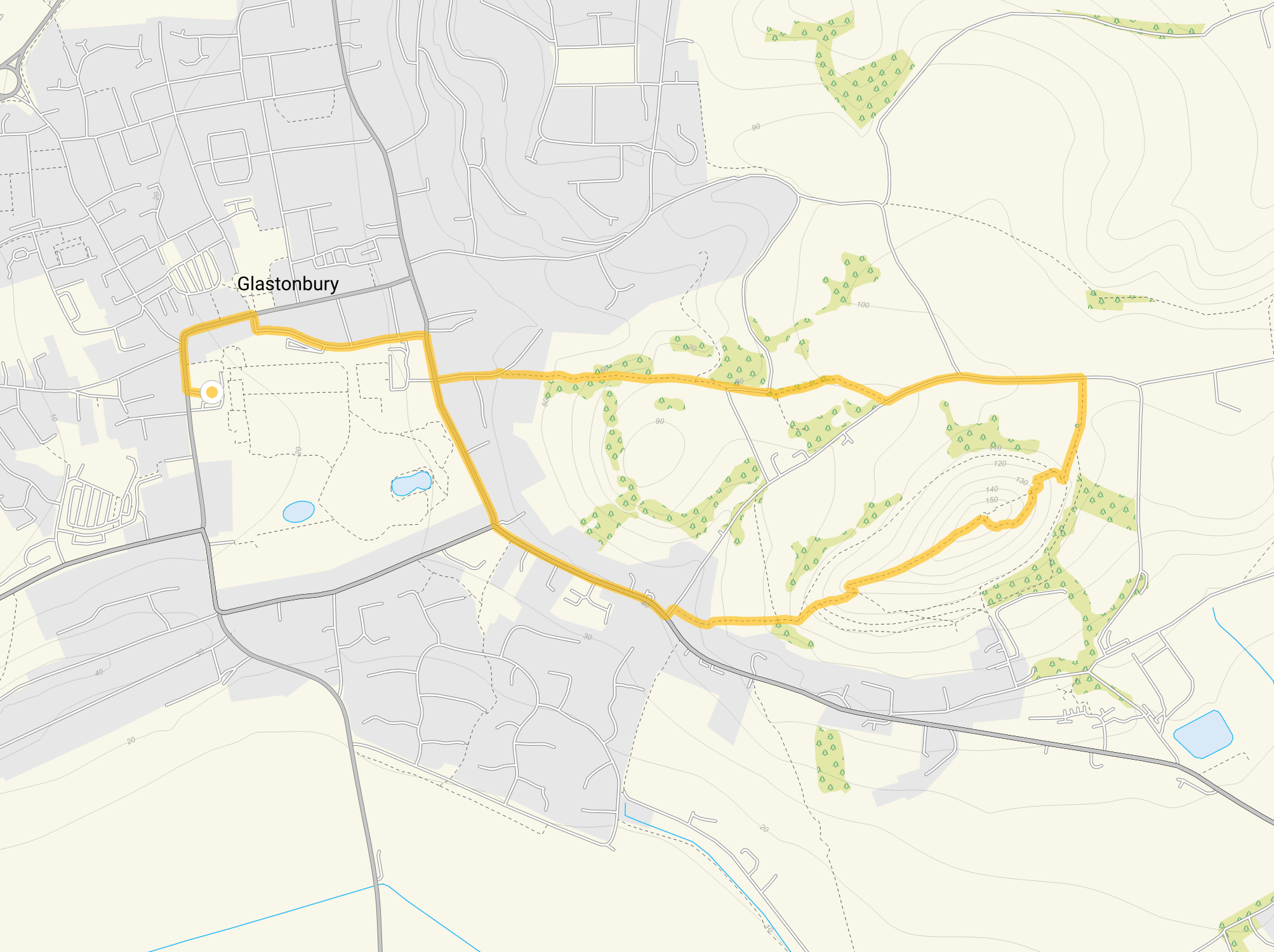Route map for Glastonbury Tor Walk, a 2.5 mile circular walk in Somerset