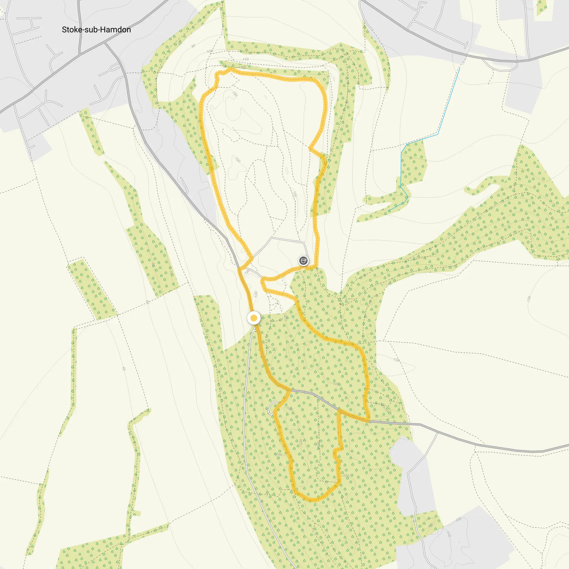 Route map for Ham Hill Walk 1, a 2 mile circular walk in Somerset