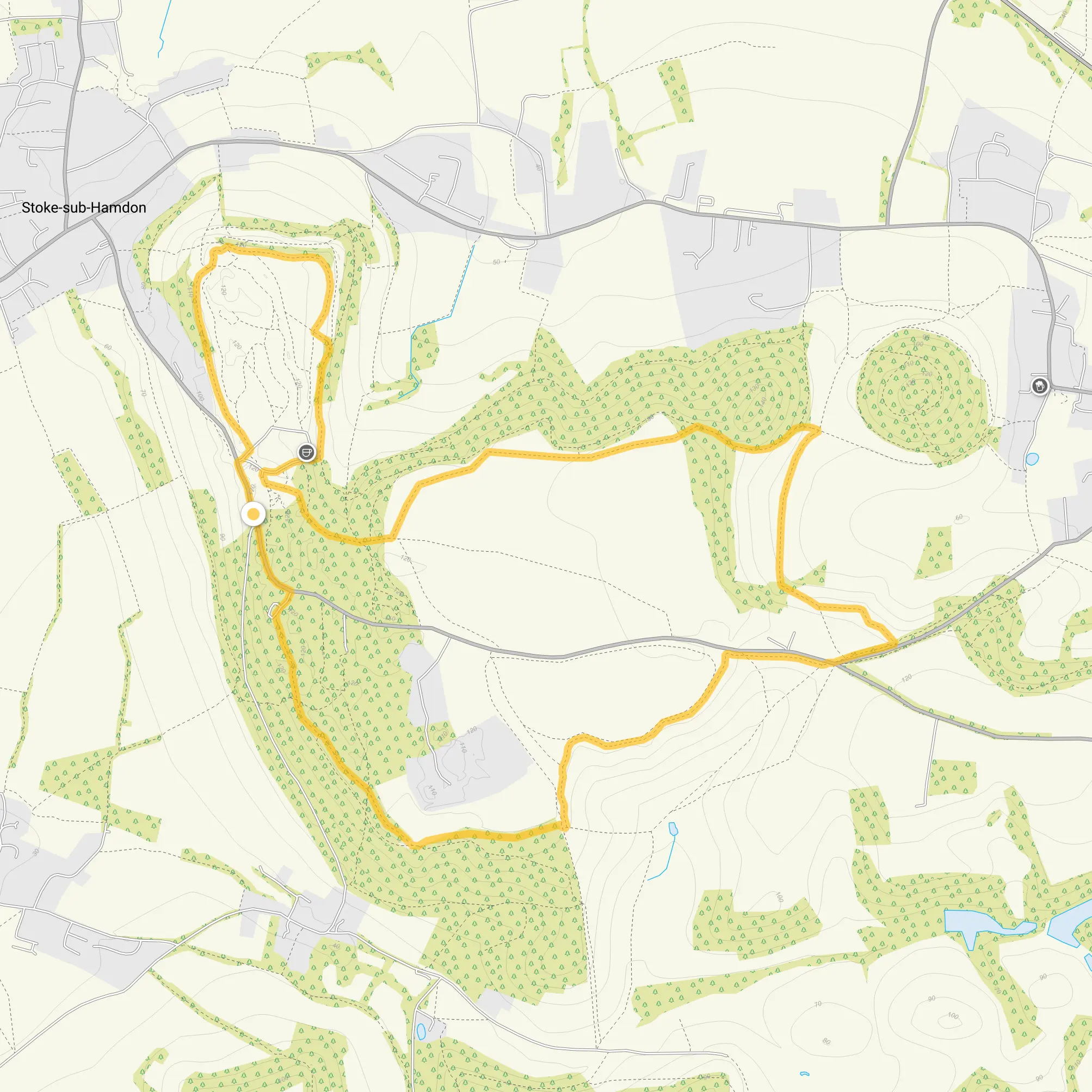 Route map for Ham Hill Walk 2, a 3.75 mile circular walk in Somerset
