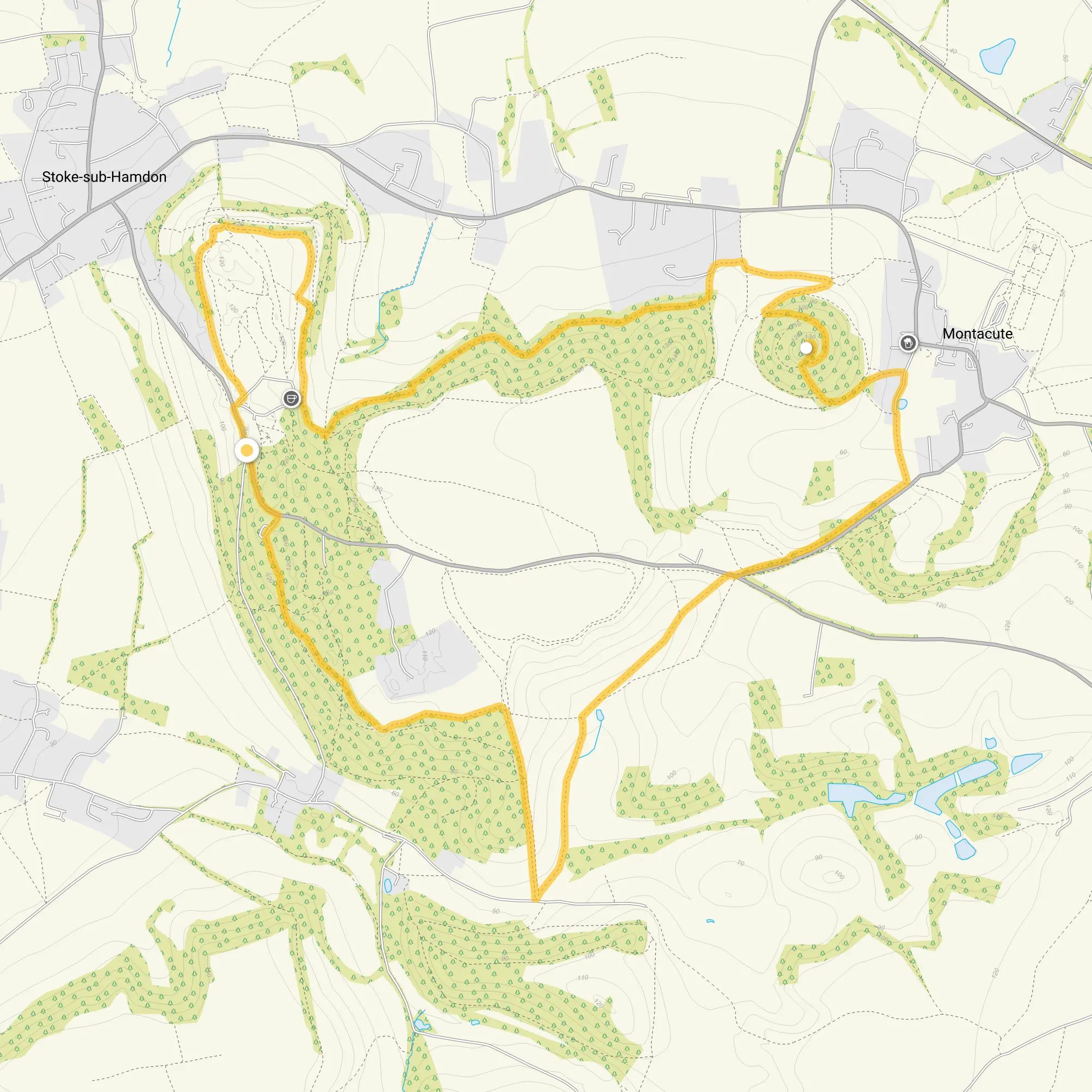 Route map for Ham Hill Walk 3, a 5 mile circular walk in Somerset