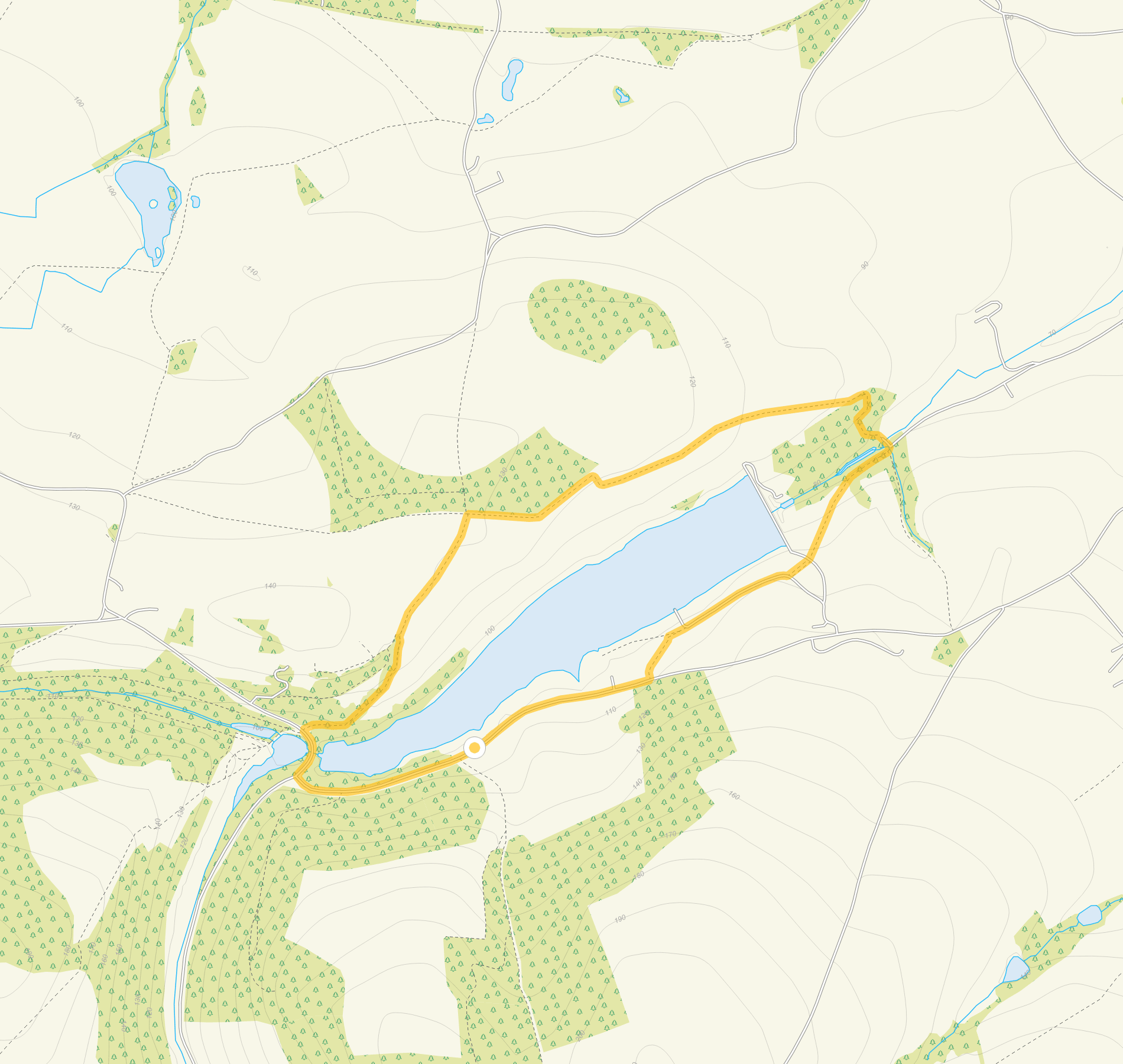Route map for Hawkridge Reservoir Walk, a 1.75 mile circular walk in Somerset