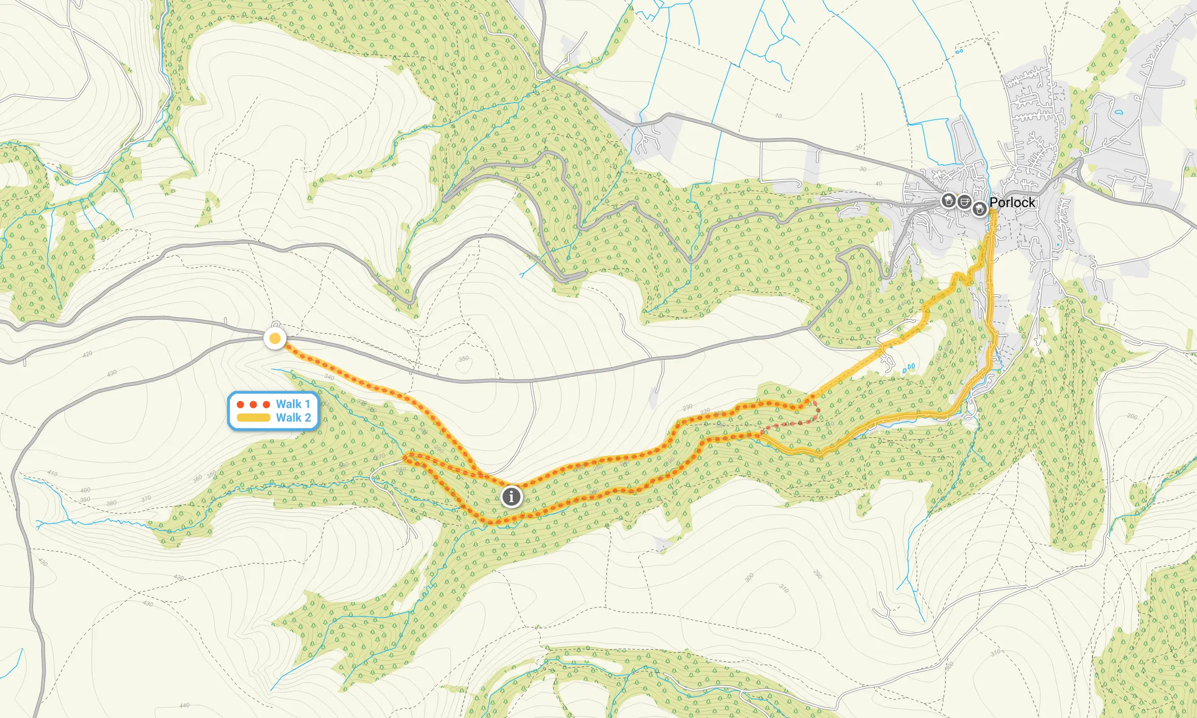 Route map for Hawkcombe Walk 1, a 3.75 mile circular walk in Somerset