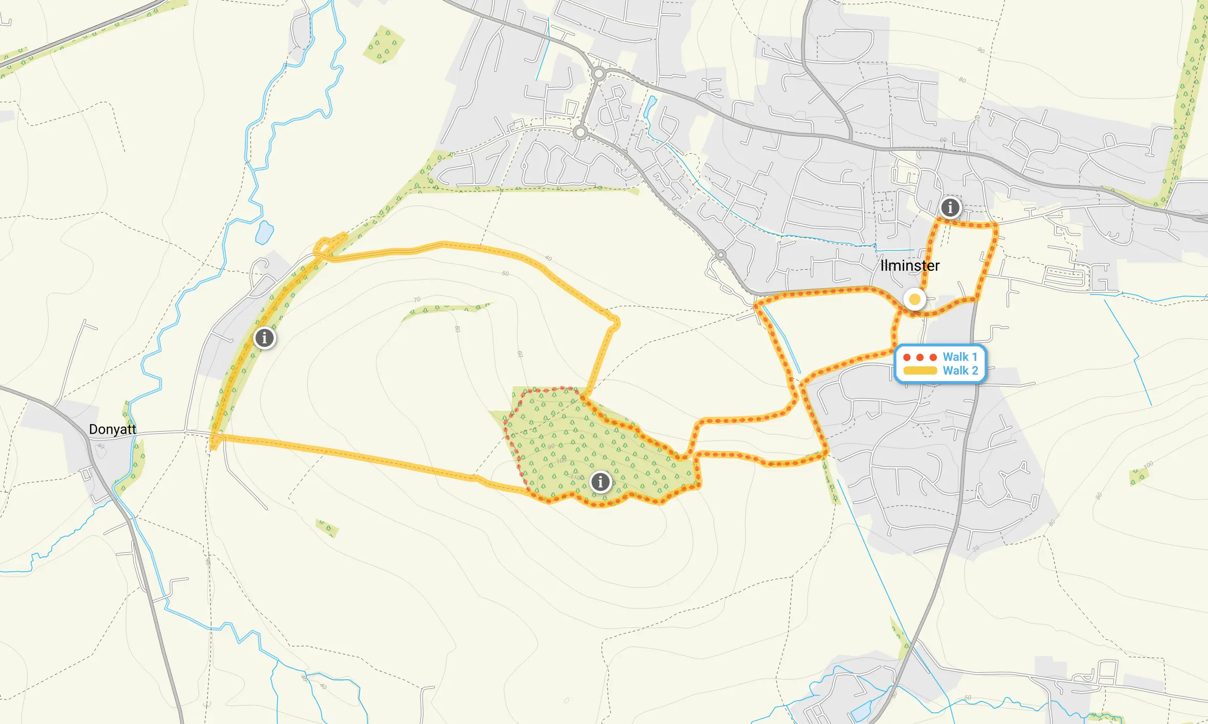 Route map for Ilminster Walk 1, a 2.5 mile circular walk in Somerset