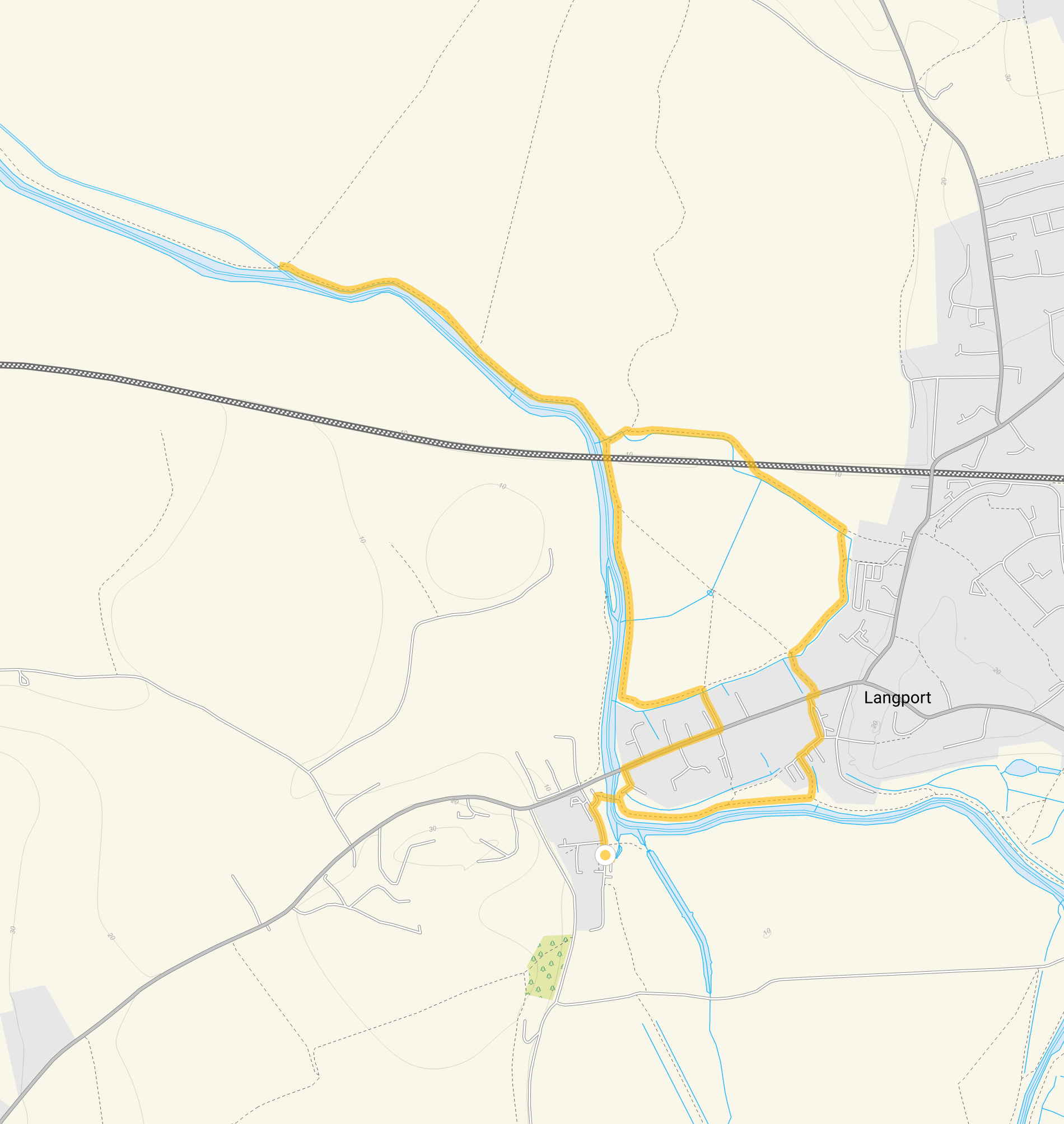 Route map for Langport Walk 1, a 2.5 mile circular walk in Somerset
