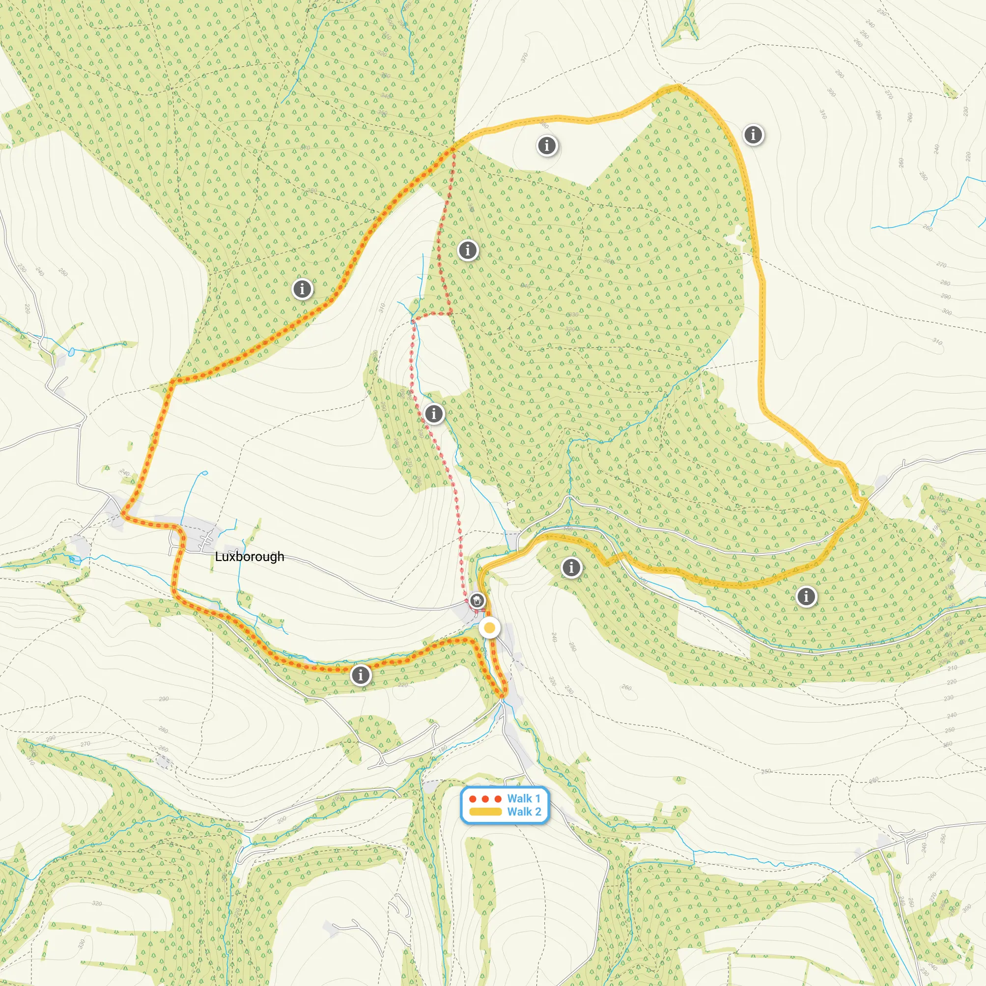 Route map for Luxborough Walk 1, a 3.75 mile circular walk in Somerset