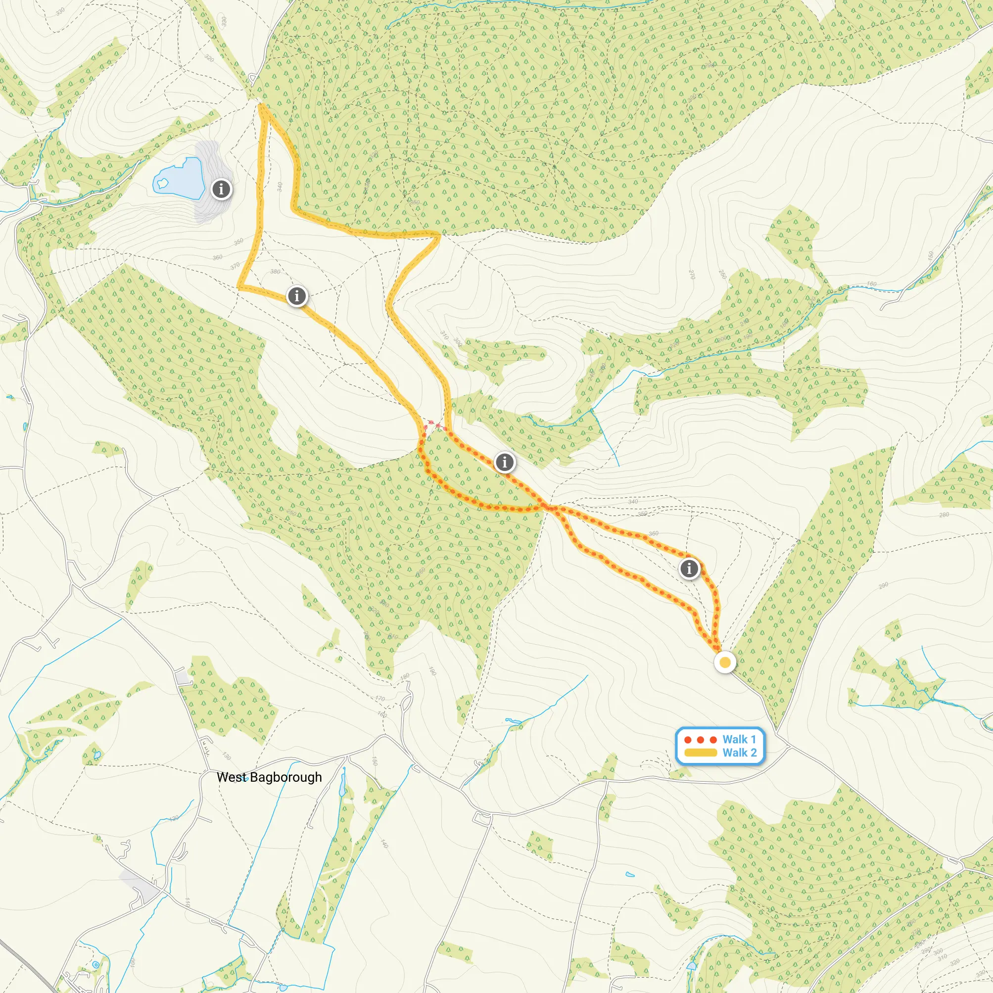 Route map for Lydeard Hill Walk 1, a 1.75 mile circular walk in Somerset
