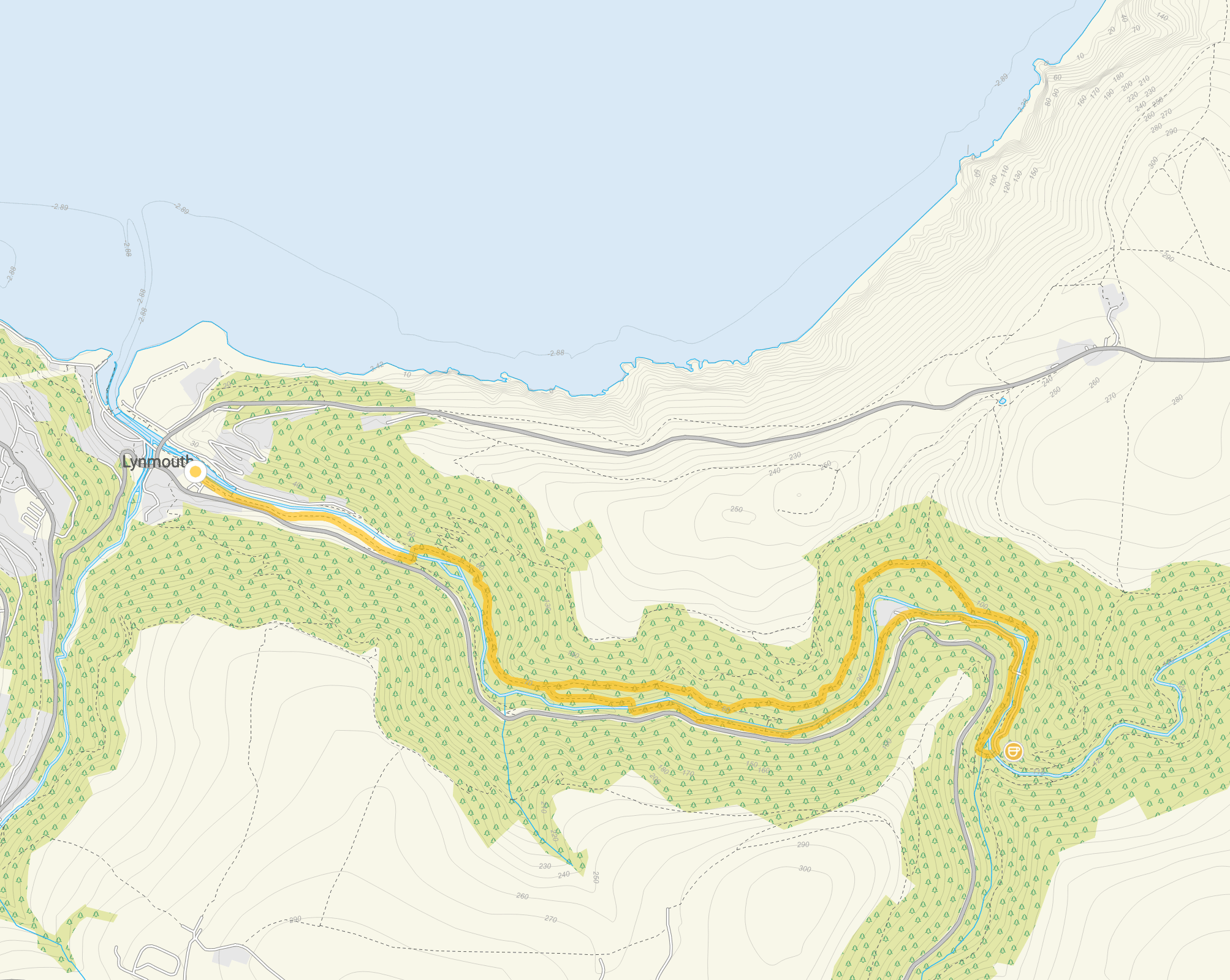 Route map for Lynmouth Walk 1, a 3.75 mile circular walk in Somerset