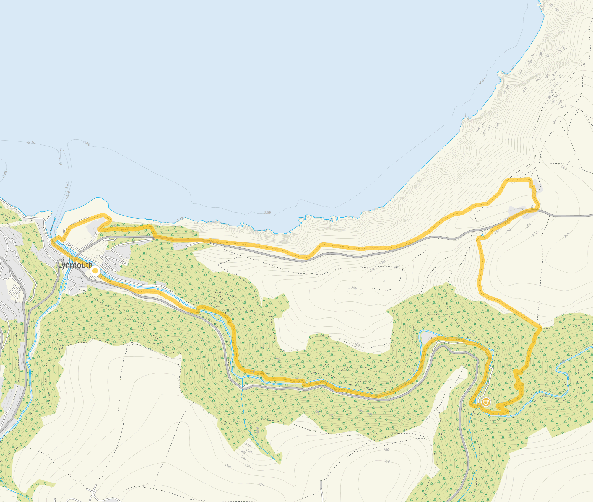 Route map for Lynmouth Walk 2, a 5 mile circular walk in Somerset